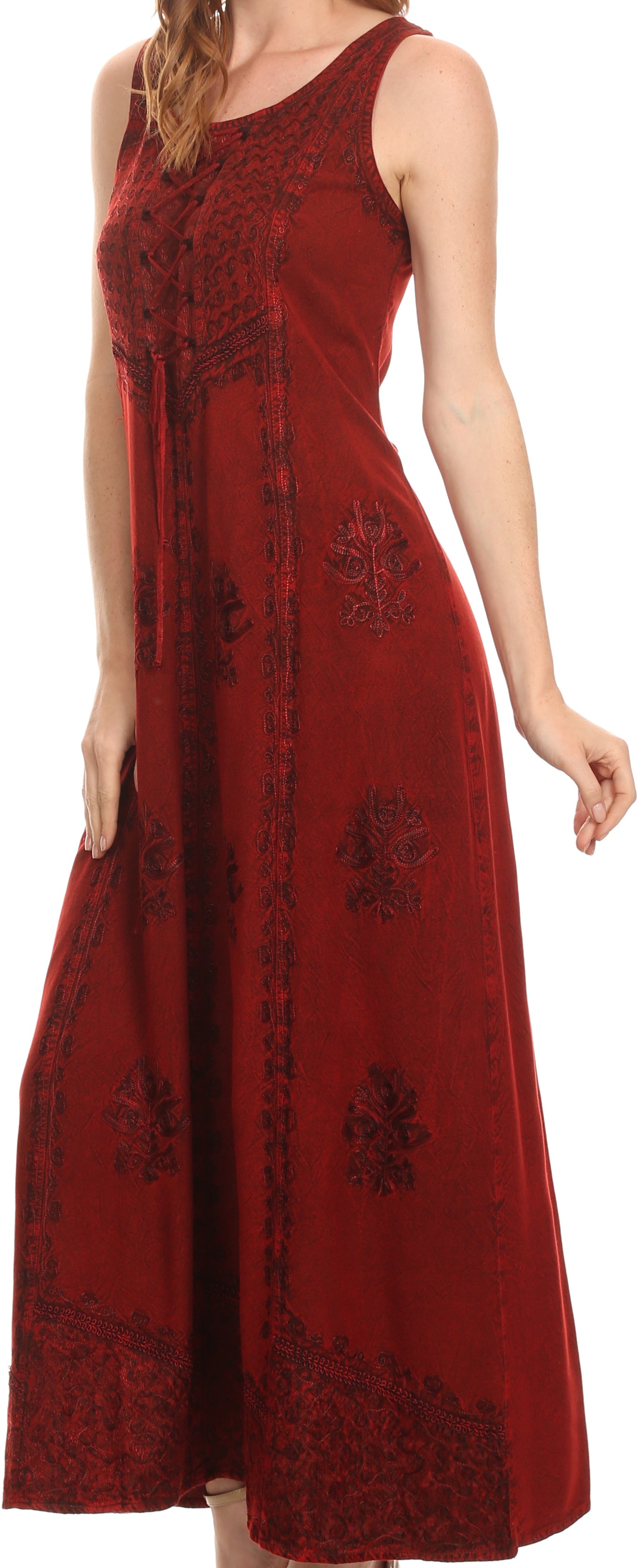 Sakkas Stella Long Tank Top Adjustable Caftan Corset Dress With Embroidery - Concordia Style Boutique