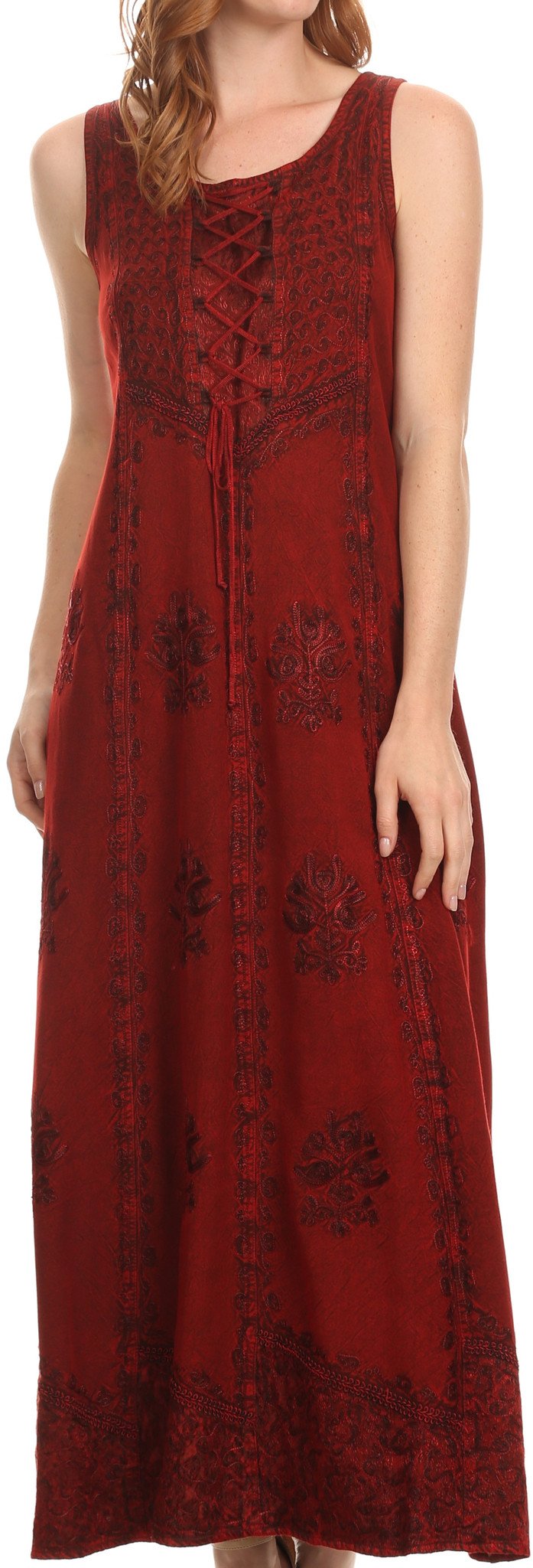 Sakkas Stella Long Tank Top Adjustable Caftan Corset Dress With Embroidery - Concordia Style Boutique