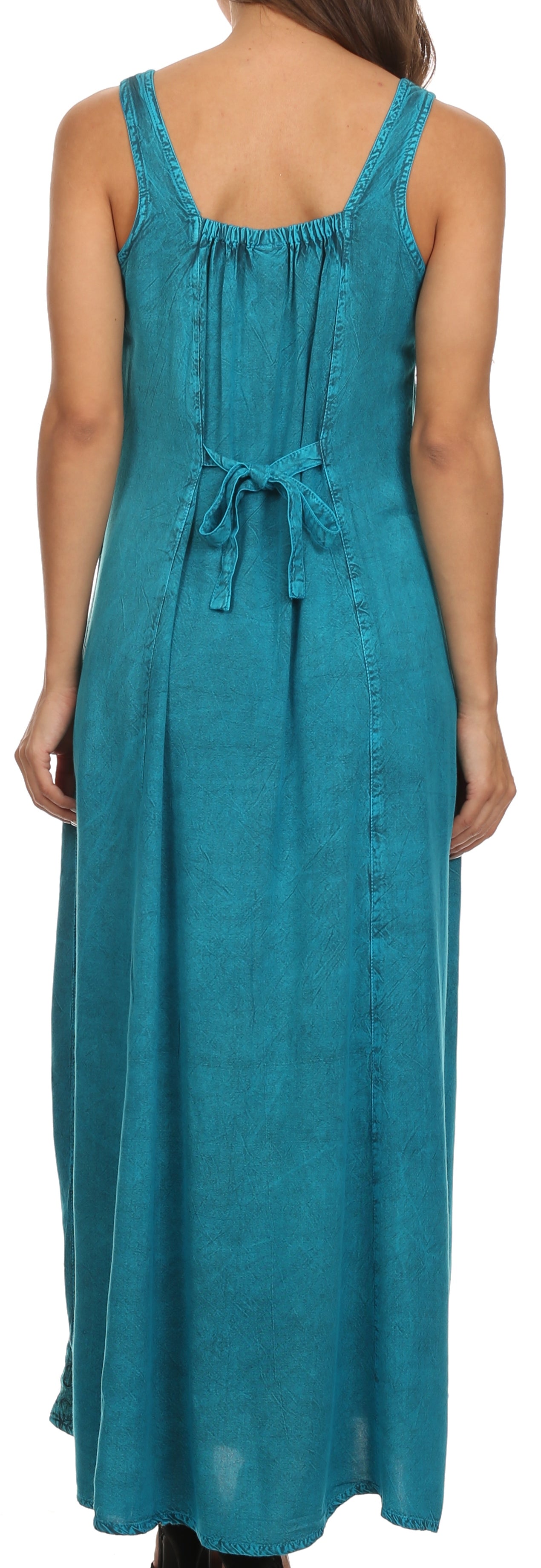 Sakkas Stella Long Tank Top Adjustable Caftan Corset Dress With Embroidery - Concordia Style Boutique