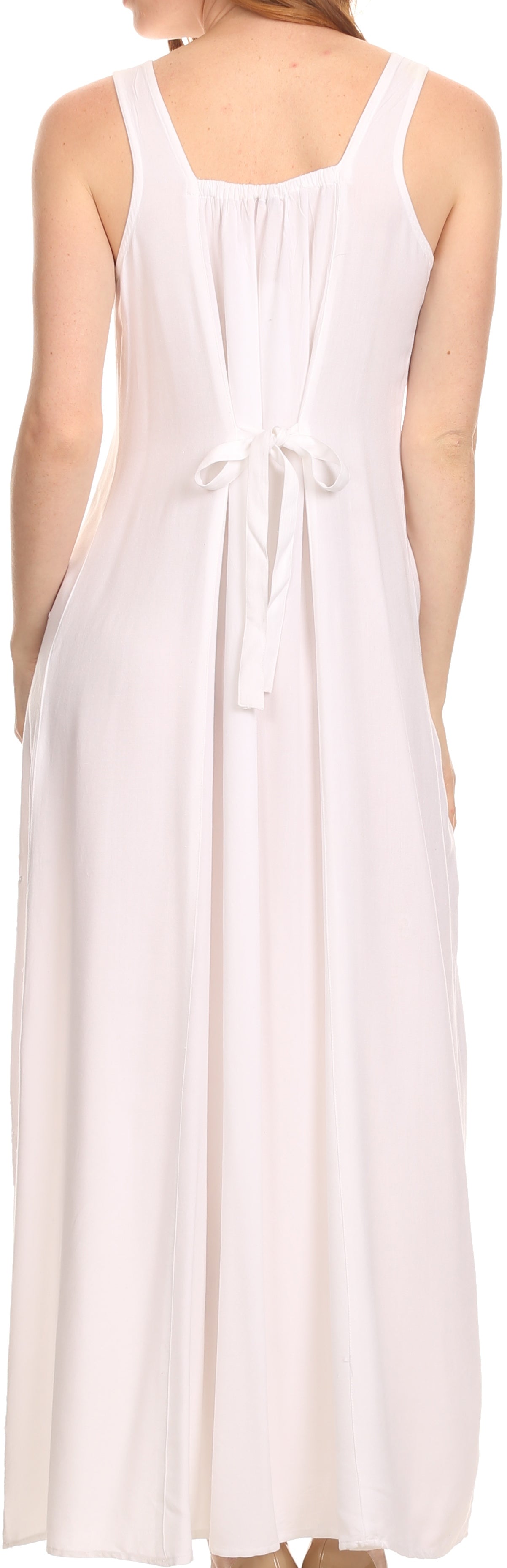 Sakkas Stella Long Tank Top Adjustable Caftan Corset Dress With Embroidery - Concordia Style Boutique