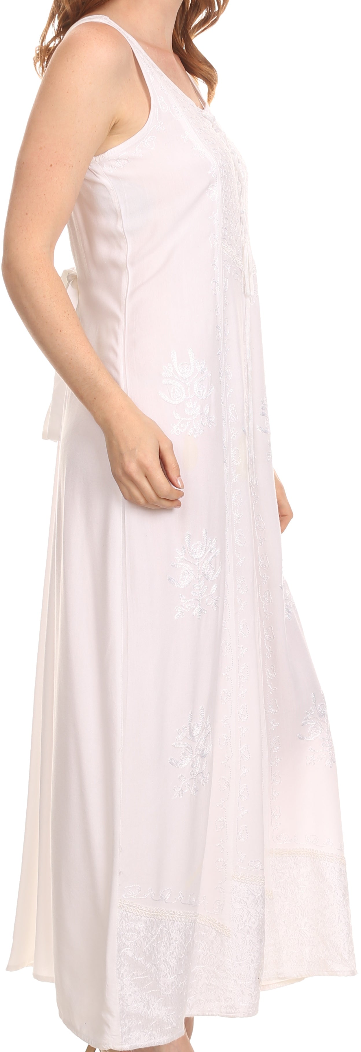 Sakkas Stella Long Tank Top Adjustable Caftan Corset Dress With Embroidery - Concordia Style Boutique