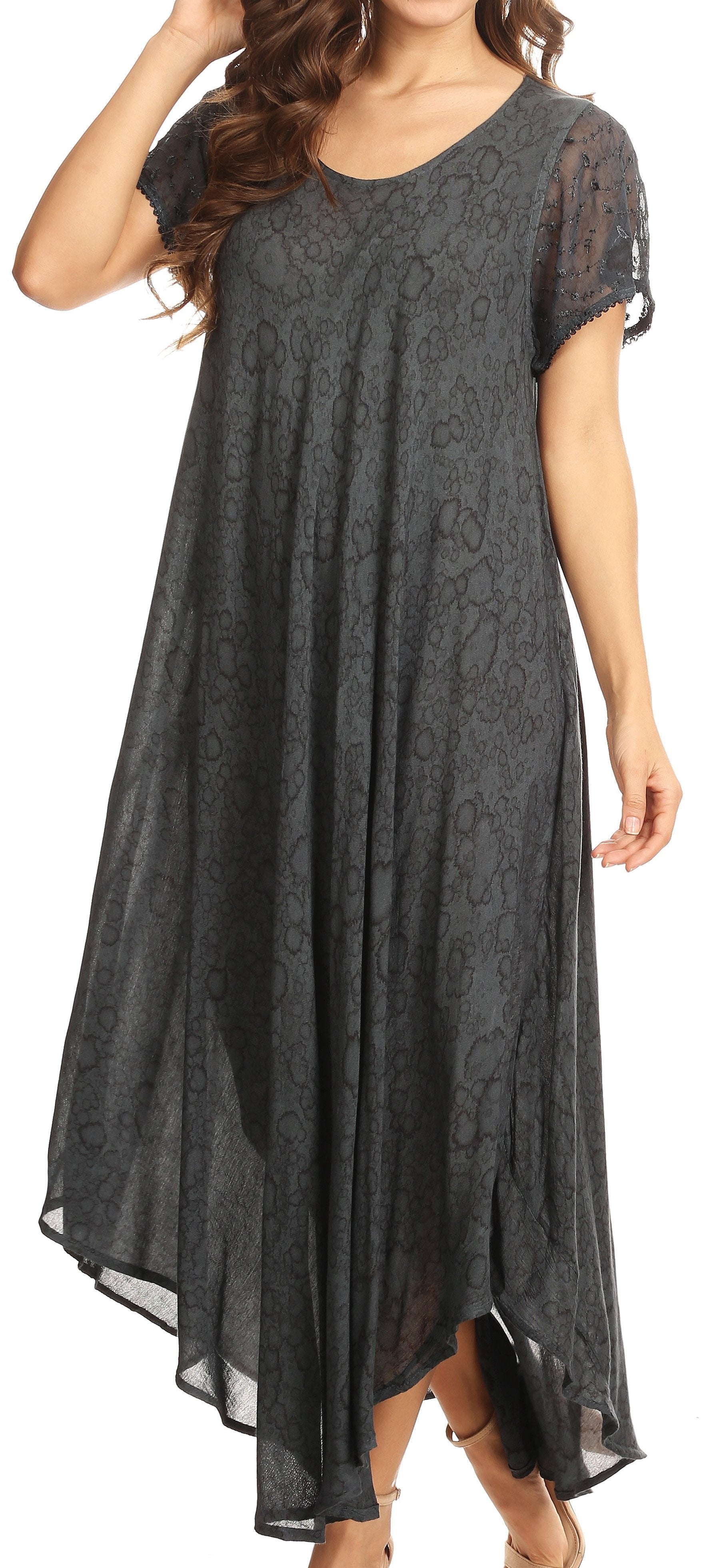 Sakkas Lila Freckled Dyed Cap Sleeve Scoopneck Long Caftan Dress / Cover Up - Concordia Style Boutique