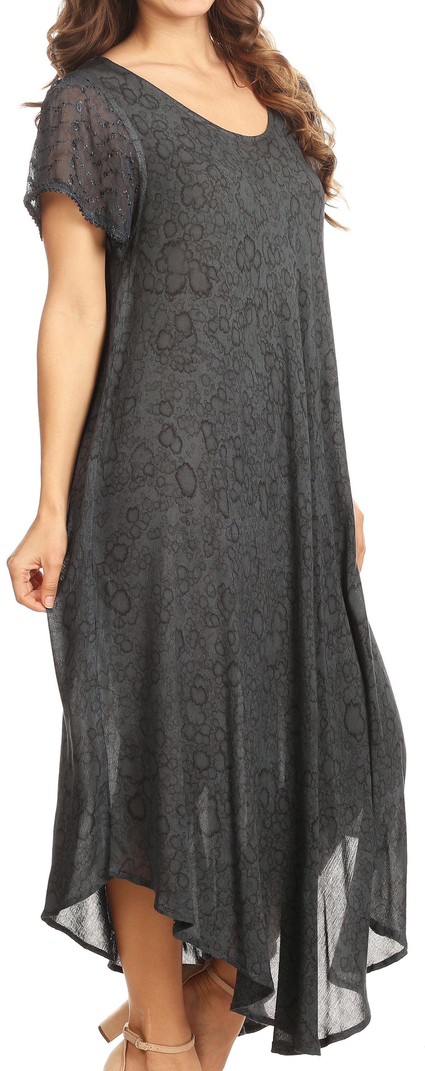 Sakkas Lila Freckled Dyed Cap Sleeve Scoopneck Long Caftan Dress / Cover Up - Concordia Style Boutique