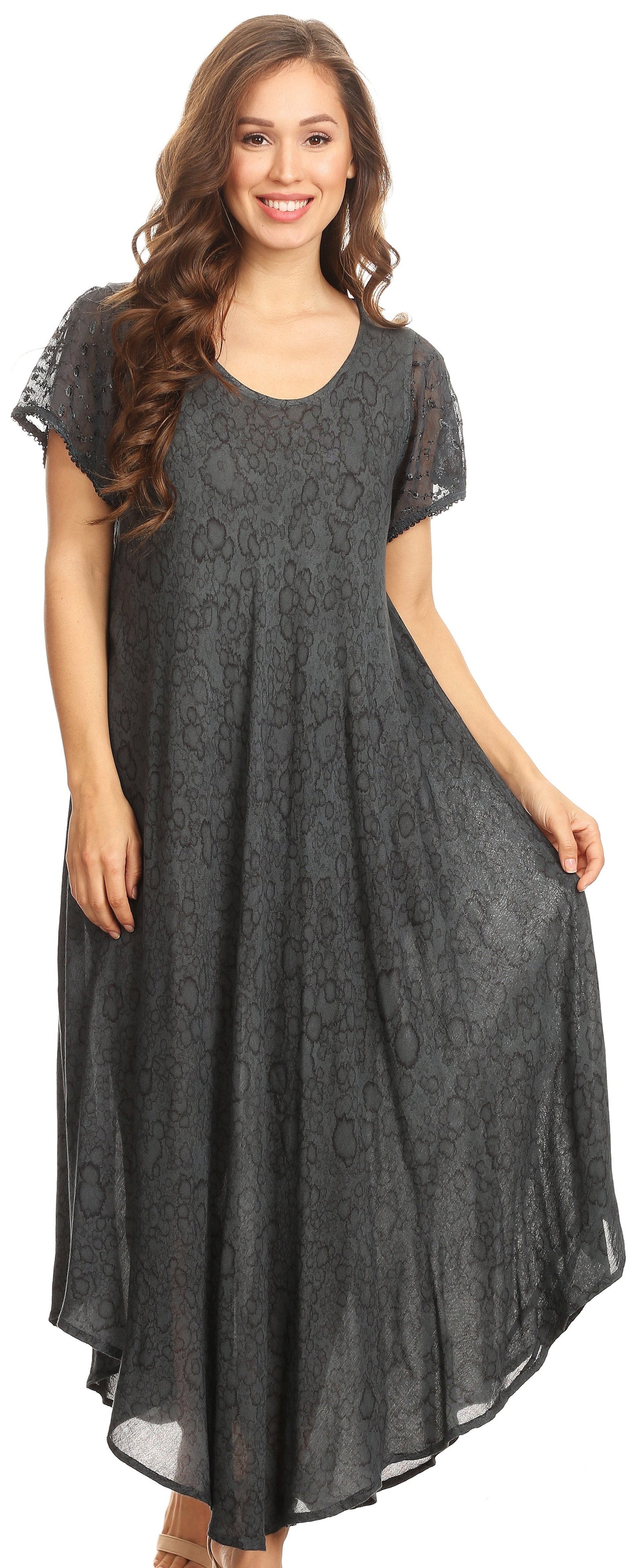 Sakkas Lila Freckled Dyed Cap Sleeve Scoopneck Long Caftan Dress / Cover Up - Concordia Style Boutique