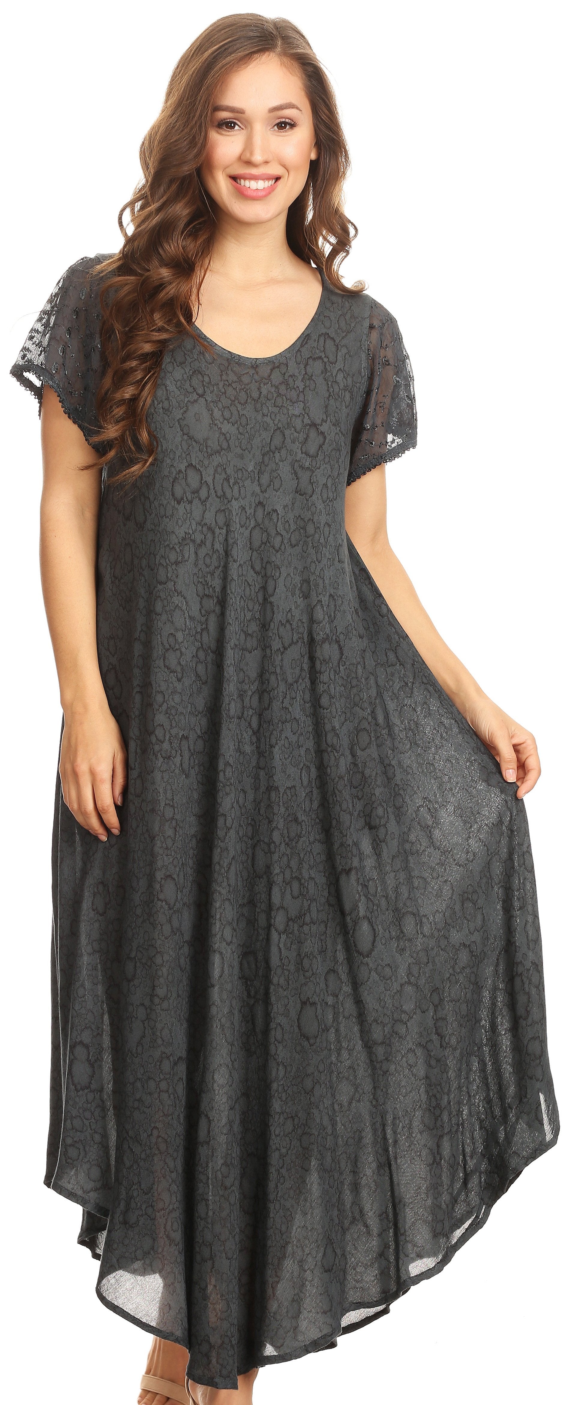 Sakkas Lila Freckled Dyed Cap Sleeve Scoopneck Long Caftan Dress / Cover Up - Concordia Style Boutique