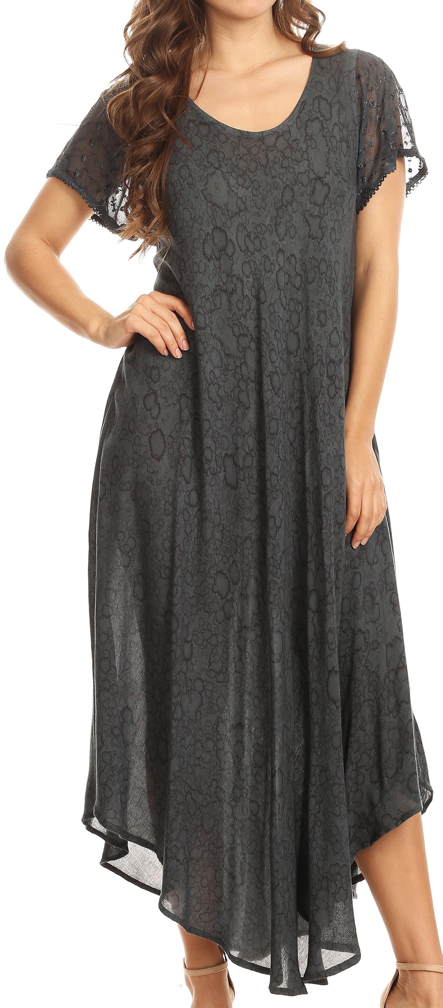 Sakkas Lila Freckled Dyed Cap Sleeve Scoopneck Long Caftan Dress / Cover Up - Concordia Style Boutique