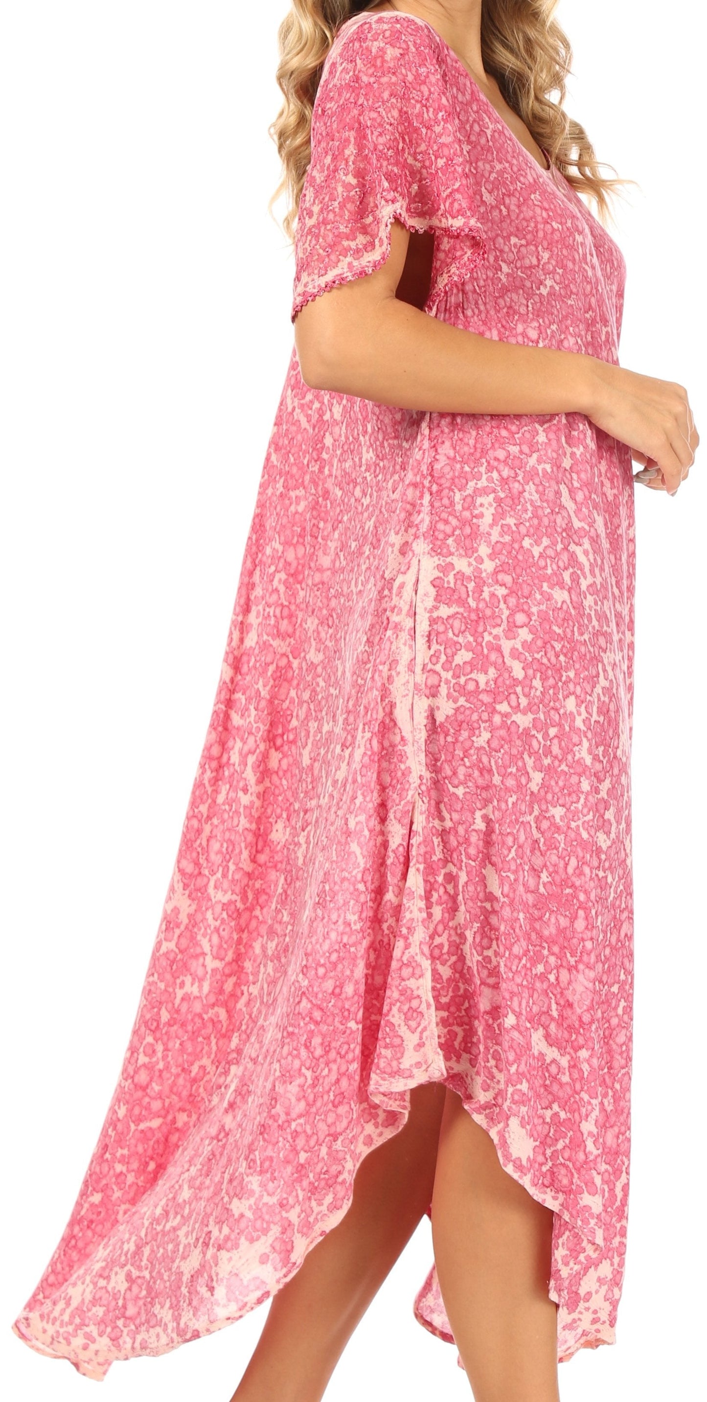 Sakkas Lila Freckled Dyed Cap Sleeve Scoopneck Long Caftan Dress / Cover Up - Concordia Style Boutique