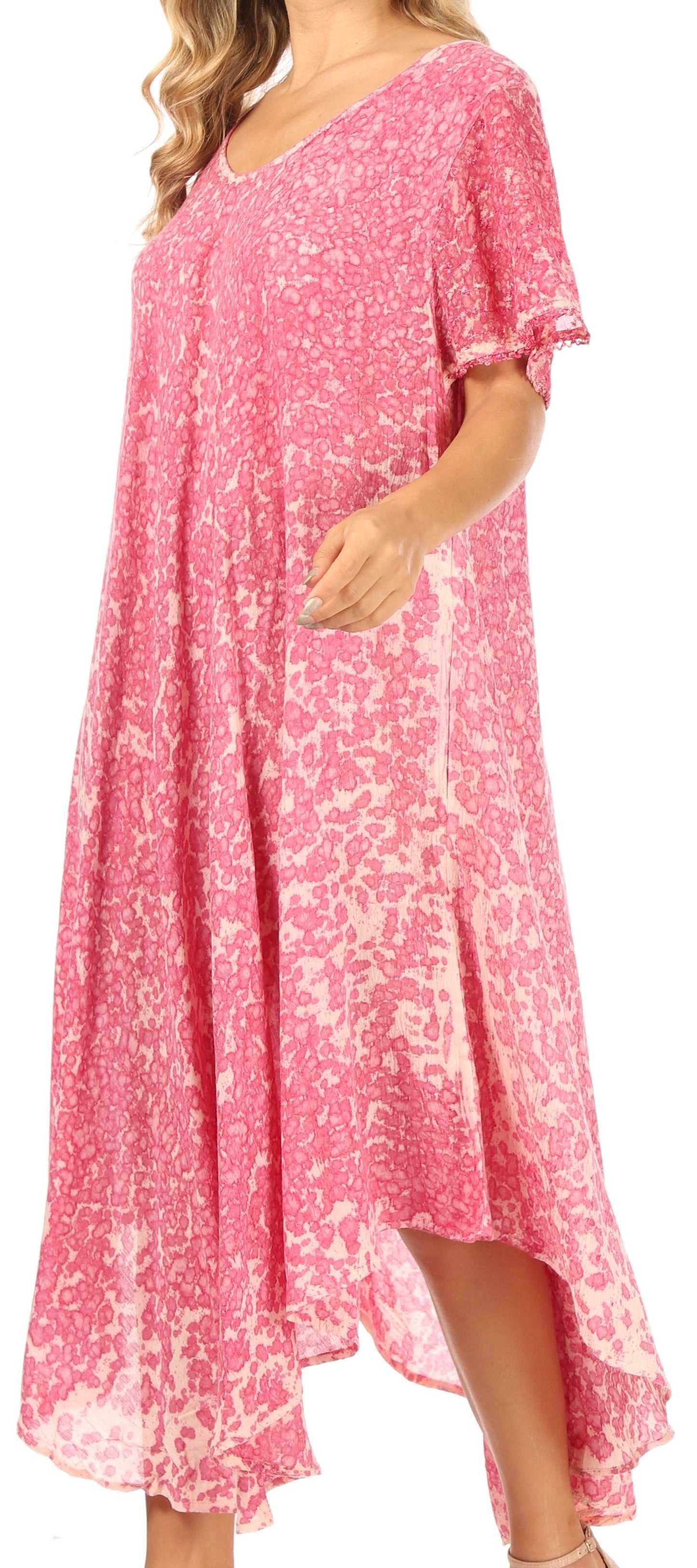 Sakkas Lila Freckled Dyed Cap Sleeve Scoopneck Long Caftan Dress / Cover Up - Concordia Style Boutique