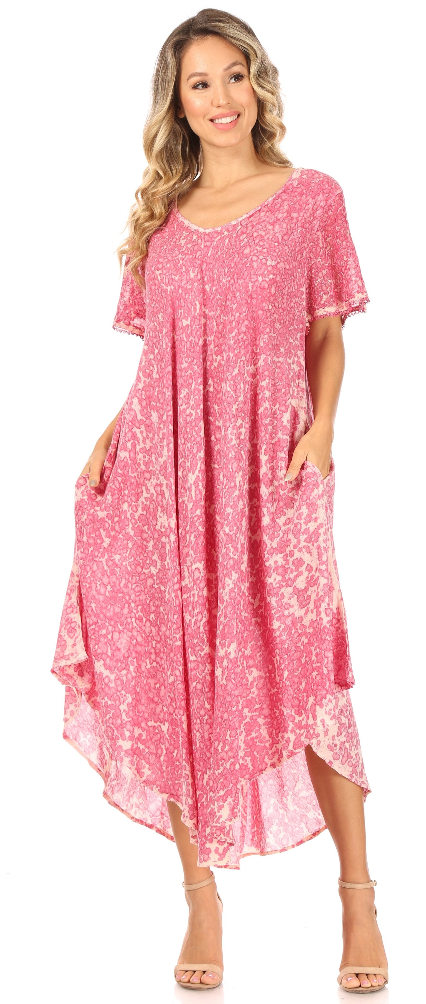 Sakkas Lila Freckled Dyed Cap Sleeve Scoopneck Long Caftan Dress / Cover Up - Concordia Style Boutique