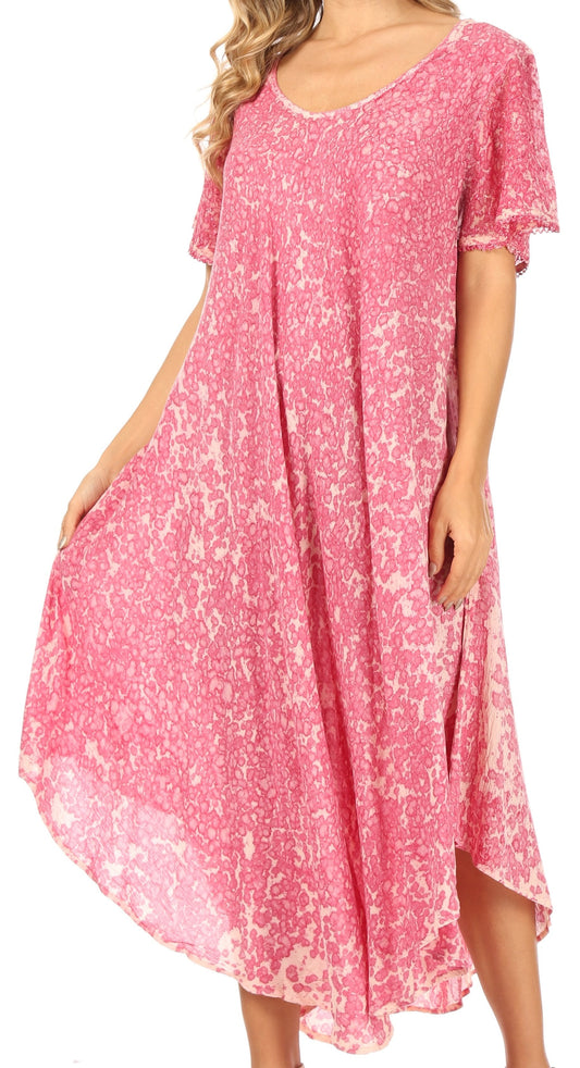 Sakkas Lila Freckled Dyed Cap Sleeve Scoopneck Long Caftan Dress / Cover Up - Concordia Style Boutique