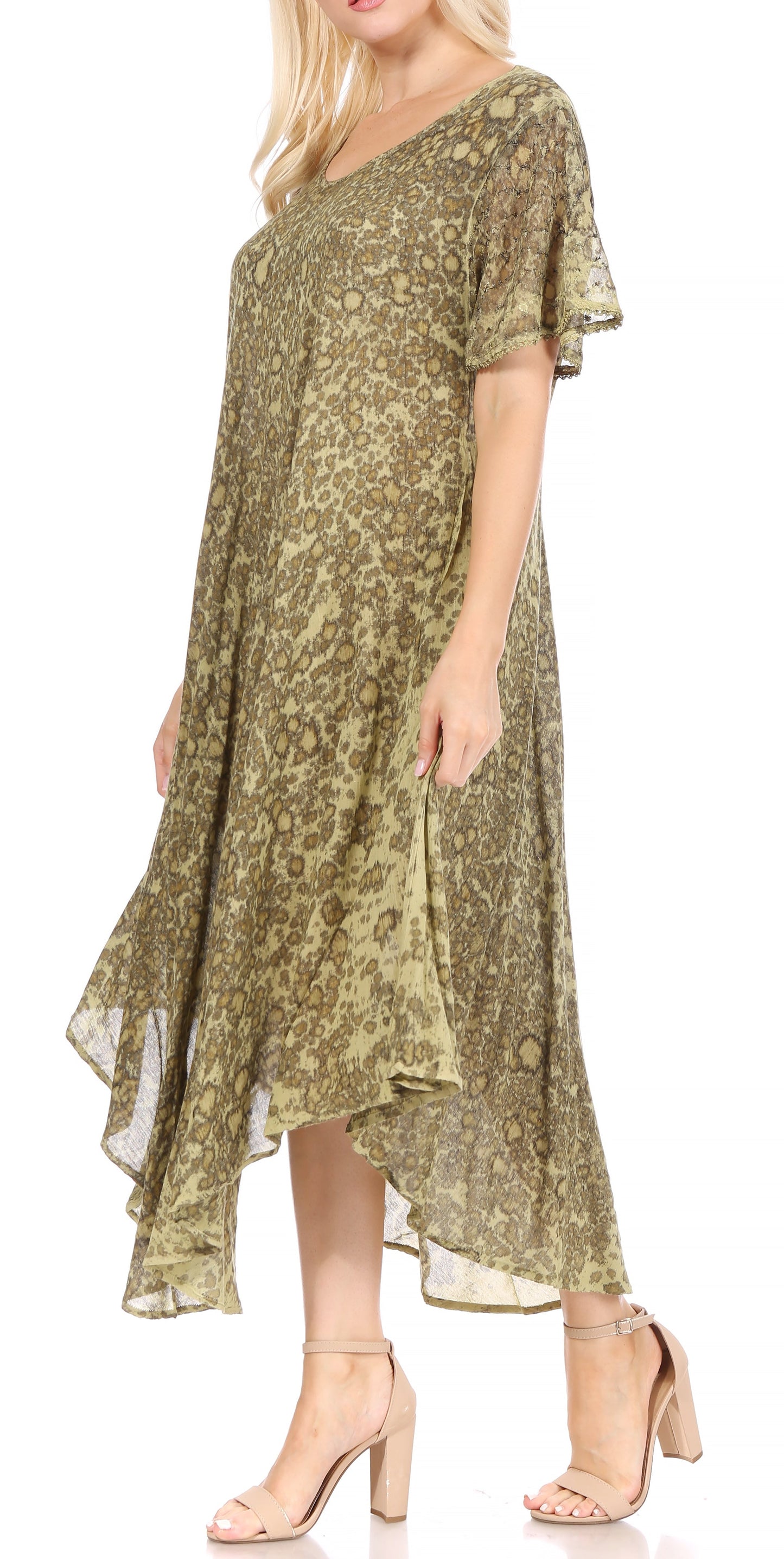 Sakkas Lila Freckled Dyed Cap Sleeve Scoopneck Long Caftan Dress / Cover Up - Concordia Style Boutique