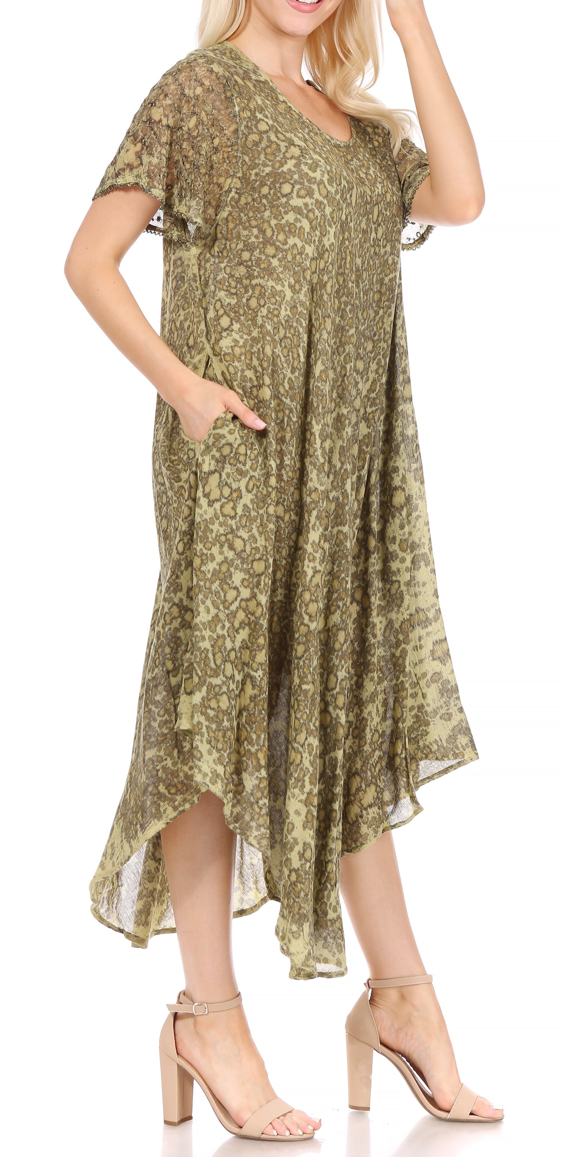Sakkas Lila Freckled Dyed Cap Sleeve Scoopneck Long Caftan Dress / Cover Up - Concordia Style Boutique