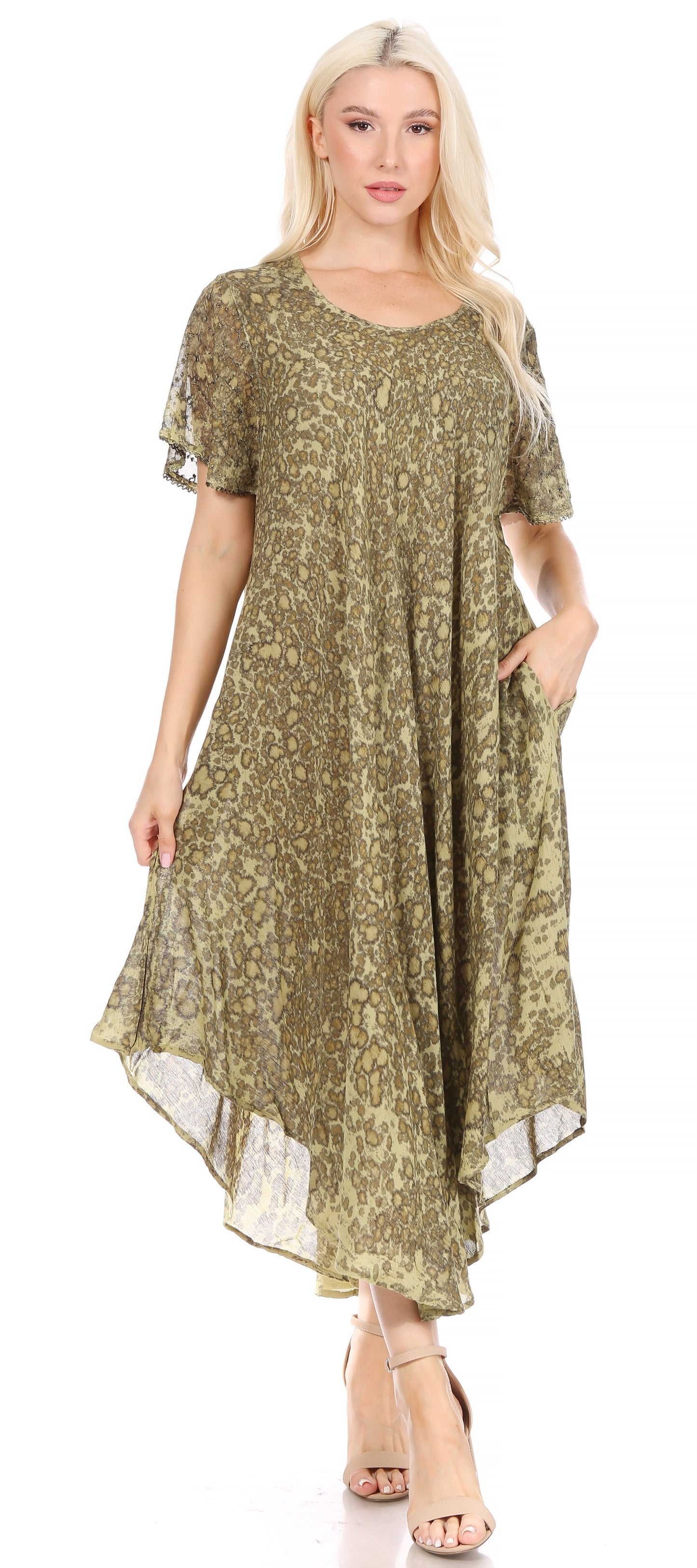 Sakkas Lila Freckled Dyed Cap Sleeve Scoopneck Long Caftan Dress / Cover Up - Concordia Style Boutique