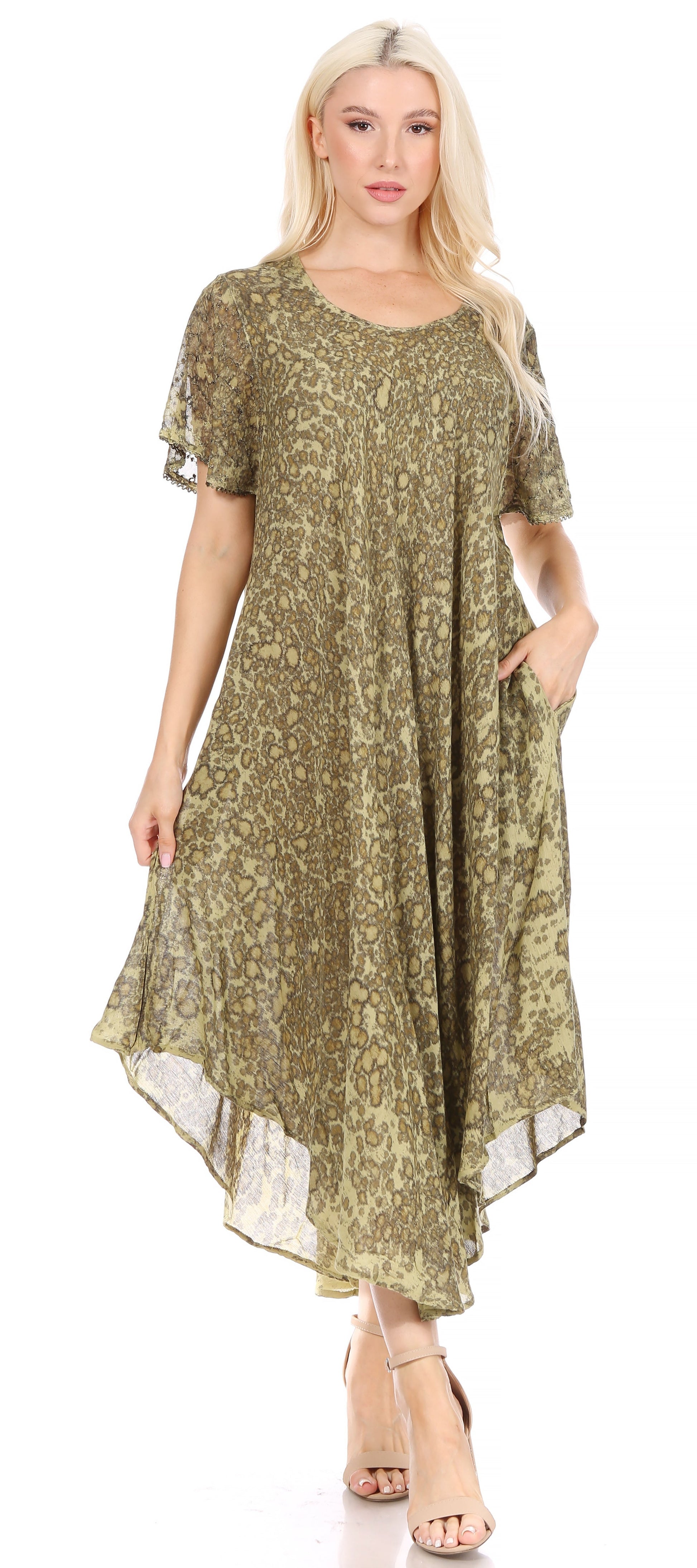 Sakkas Lila Freckled Dyed Cap Sleeve Scoopneck Long Caftan Dress / Cover Up - Concordia Style Boutique