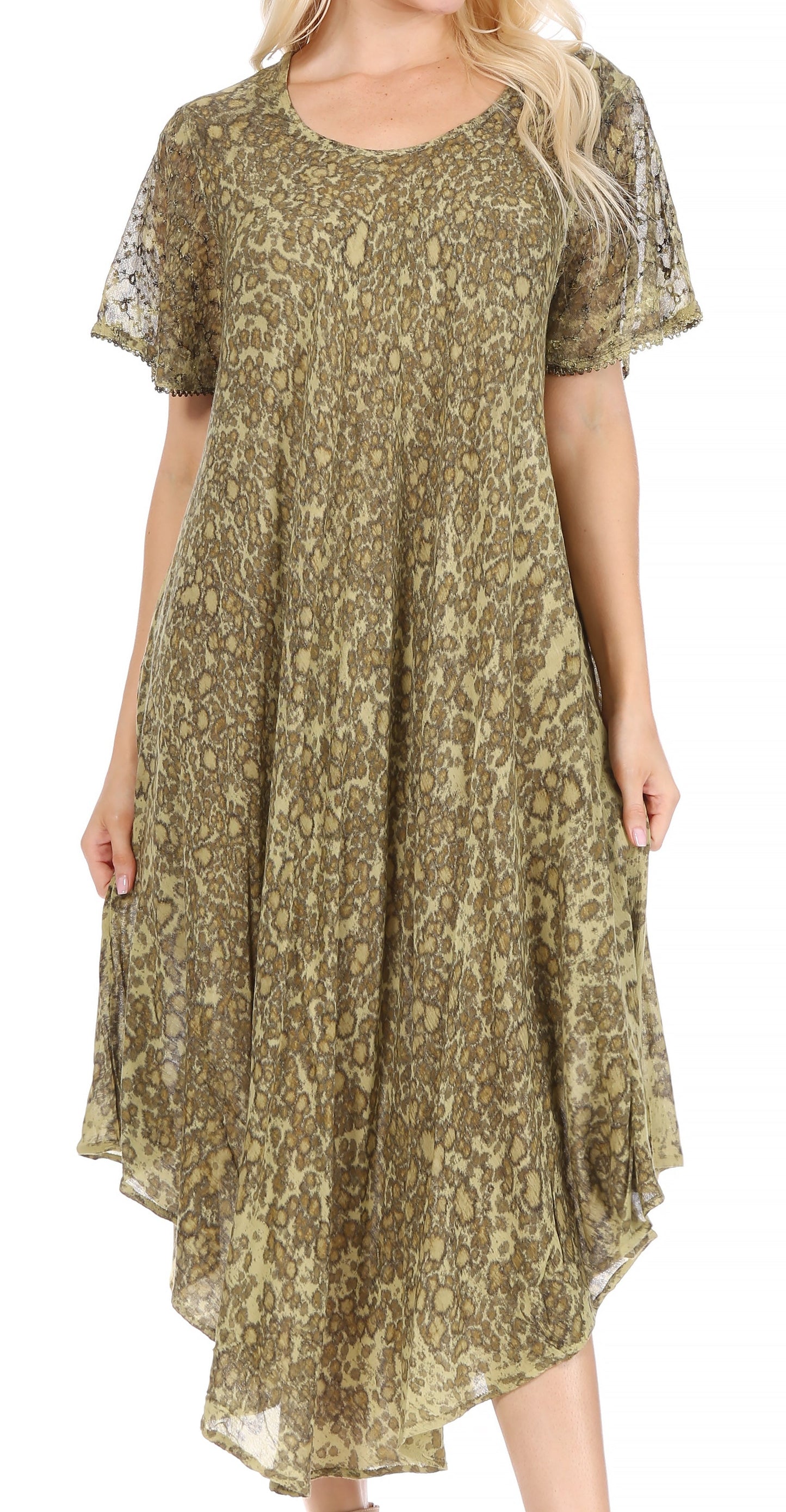 Sakkas Lila Freckled Dyed Cap Sleeve Scoopneck Long Caftan Dress / Cover Up - Concordia Style Boutique