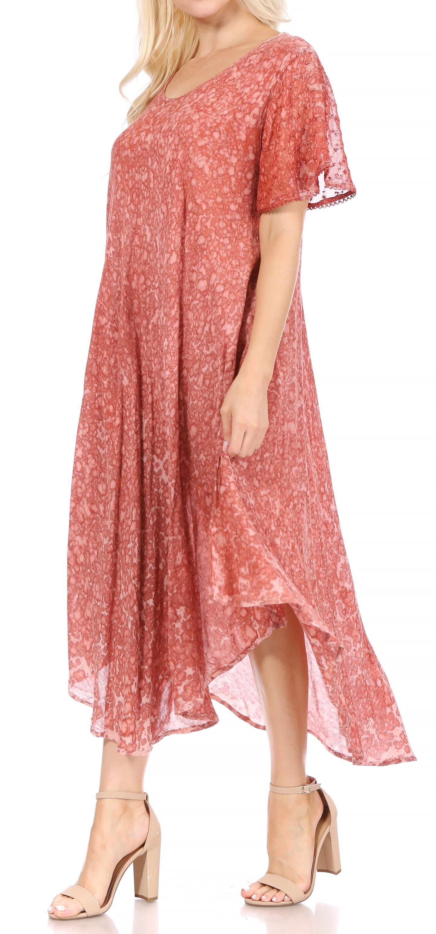 Sakkas Lila Freckled Dyed Cap Sleeve Scoopneck Long Caftan Dress / Cover Up - Concordia Style Boutique