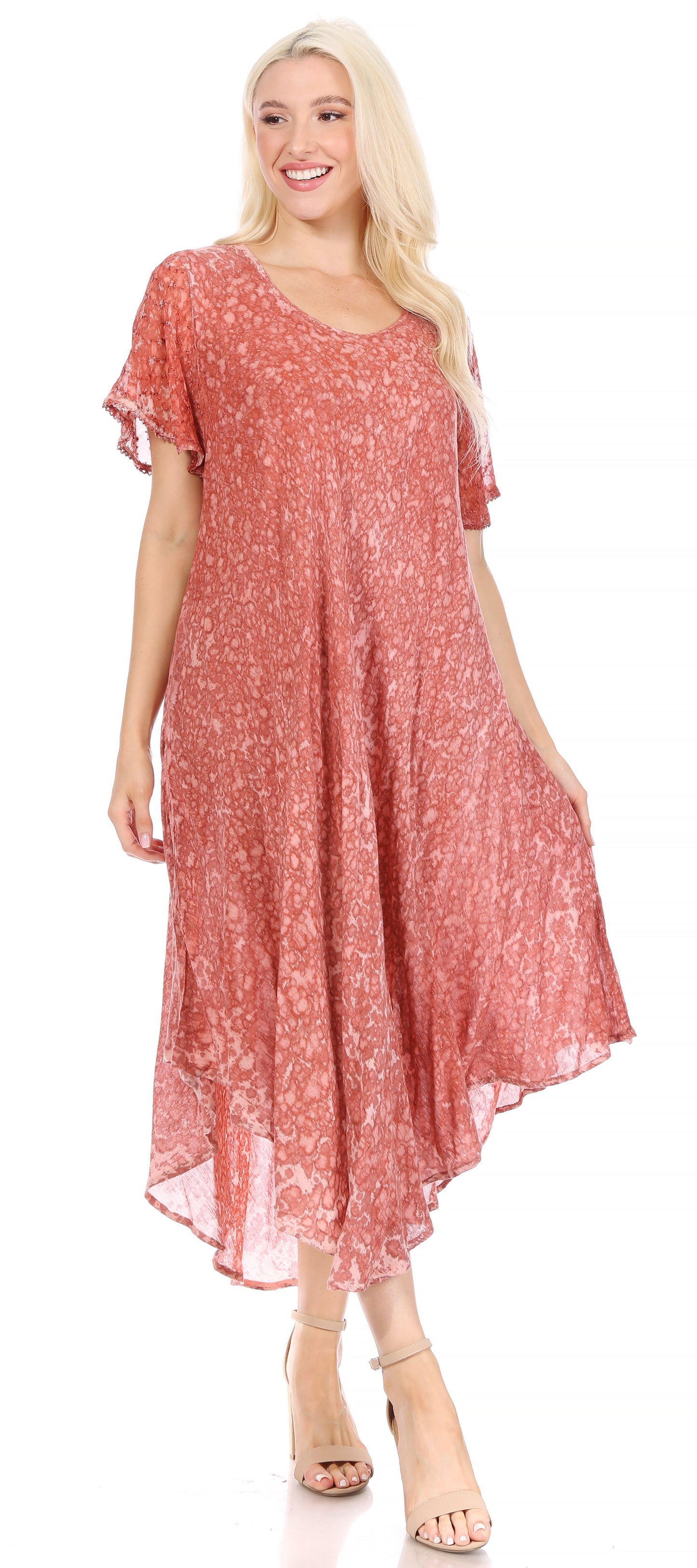 Sakkas Lila Freckled Dyed Cap Sleeve Scoopneck Long Caftan Dress / Cover Up - Concordia Style Boutique