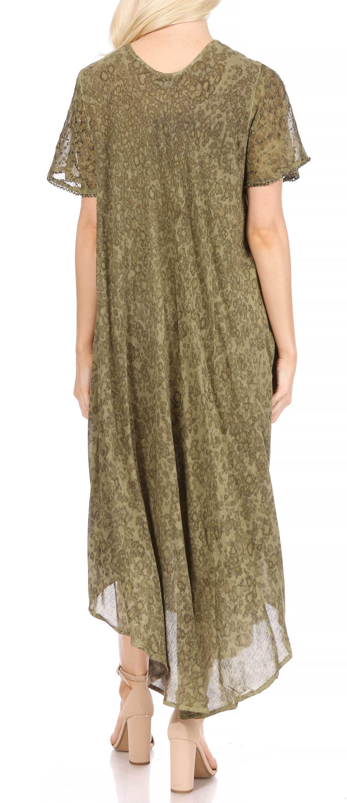 Sakkas Lila Freckled Dyed Cap Sleeve Scoopneck Long Caftan Dress / Cover Up - Concordia Style Boutique