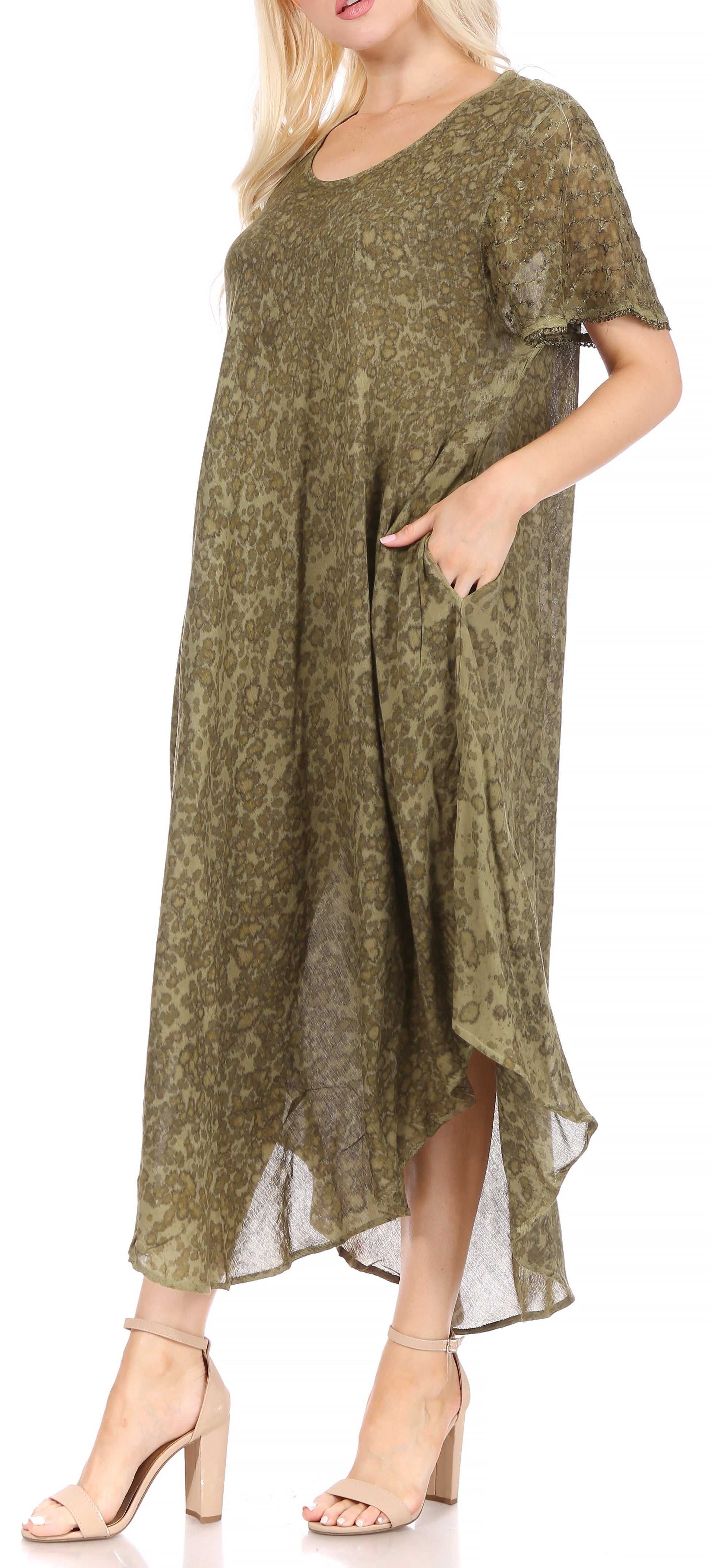 Sakkas Lila Freckled Dyed Cap Sleeve Scoopneck Long Caftan Dress / Cover Up - Concordia Style Boutique