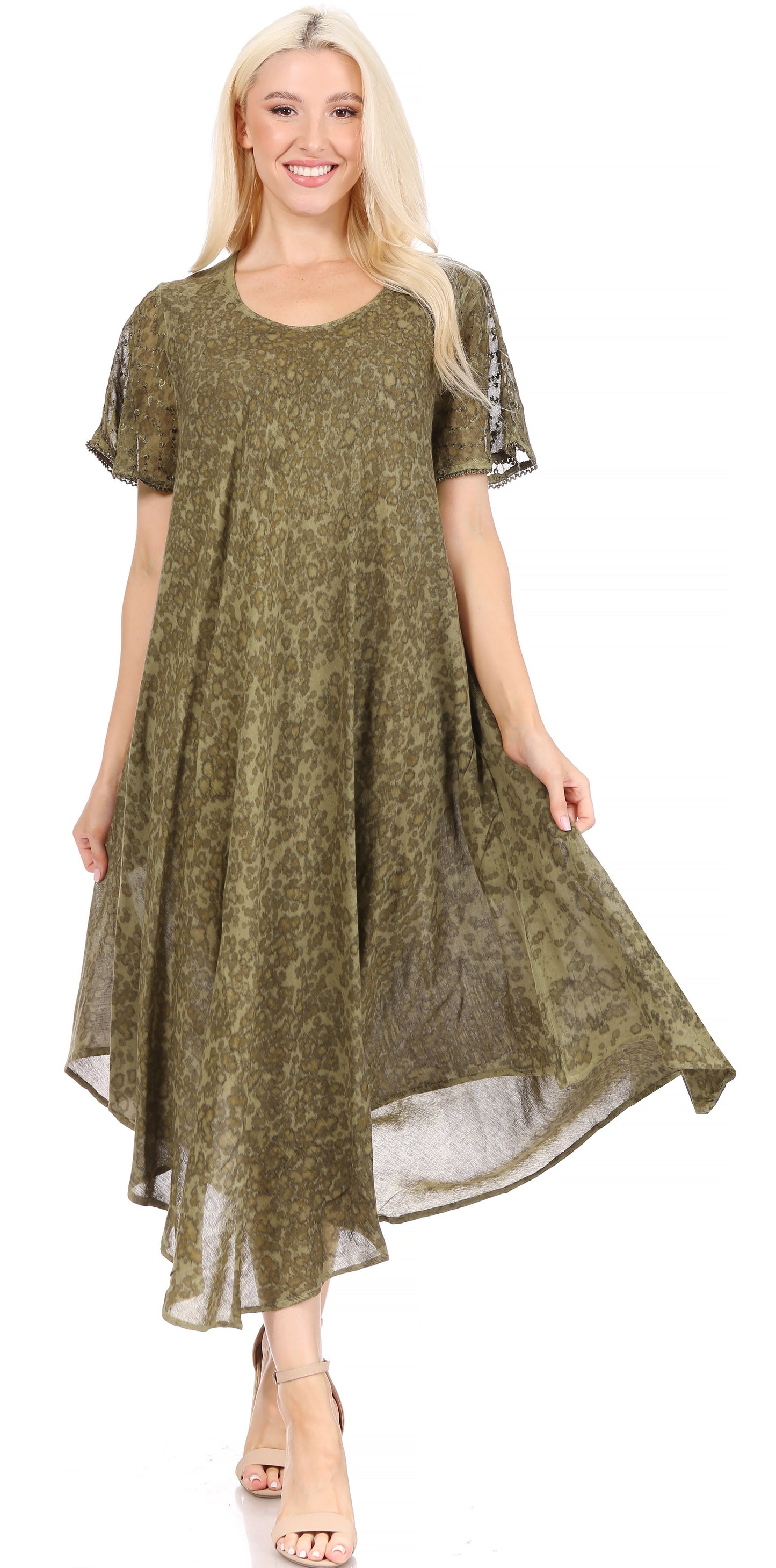 Sakkas Lila Freckled Dyed Cap Sleeve Scoopneck Long Caftan Dress / Cover Up - Concordia Style Boutique