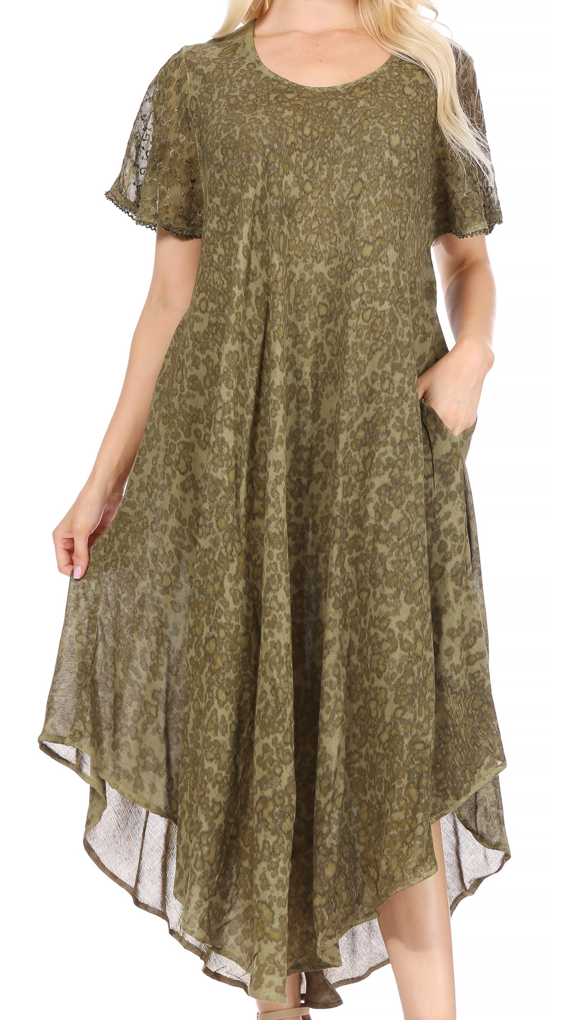 Sakkas Lila Freckled Dyed Cap Sleeve Scoopneck Long Caftan Dress / Cover Up - Concordia Style Boutique