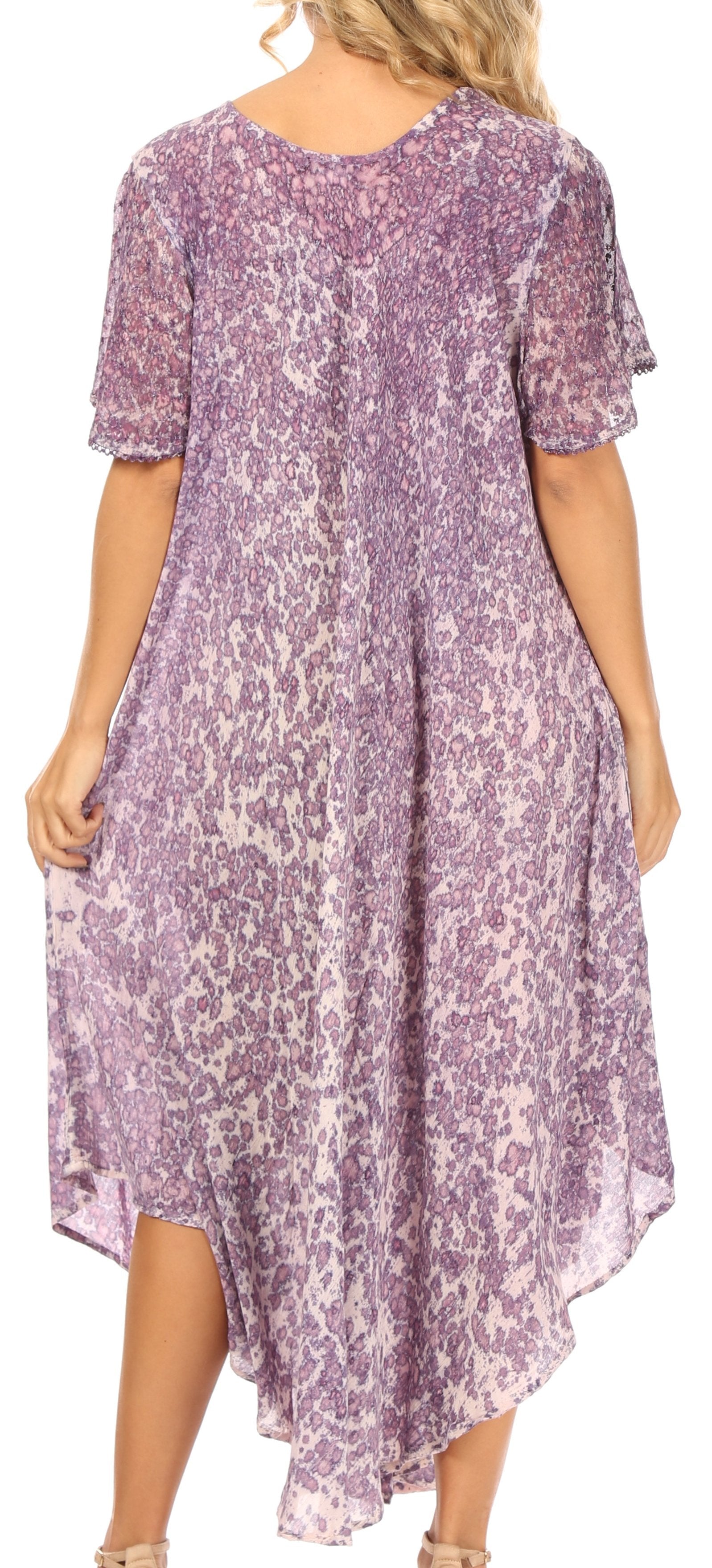 Sakkas Lila Freckled Dyed Cap Sleeve Scoopneck Long Caftan Dress / Cover Up - Concordia Style Boutique