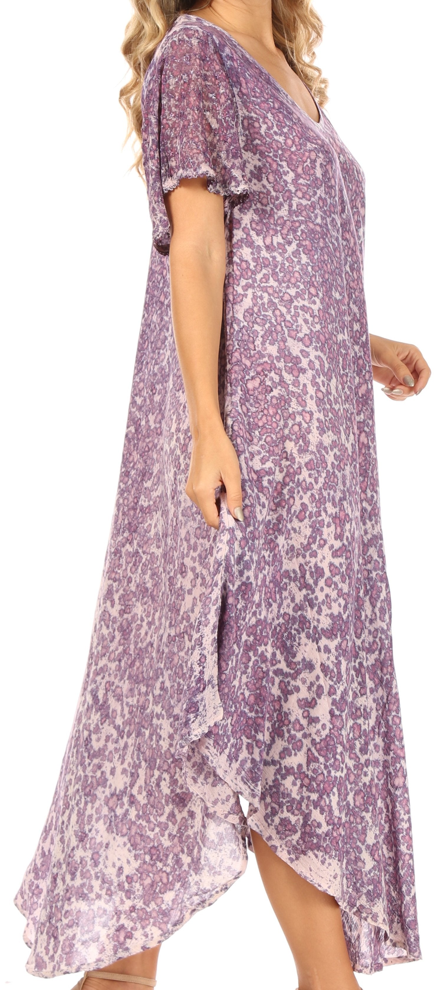 Sakkas Lila Freckled Dyed Cap Sleeve Scoopneck Long Caftan Dress / Cover Up - Concordia Style Boutique