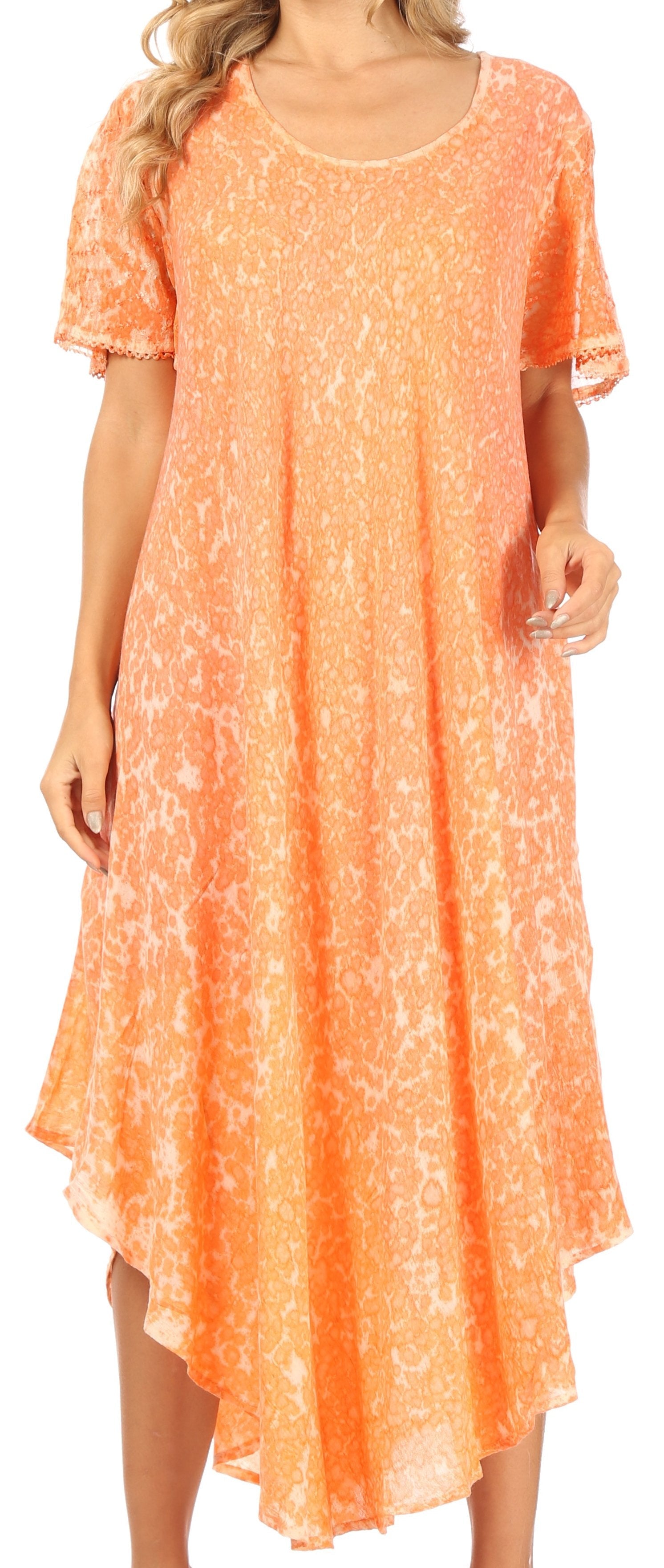 Sakkas Lila Freckled Dyed Cap Sleeve Scoopneck Long Caftan Dress / Cover Up - Concordia Style Boutique