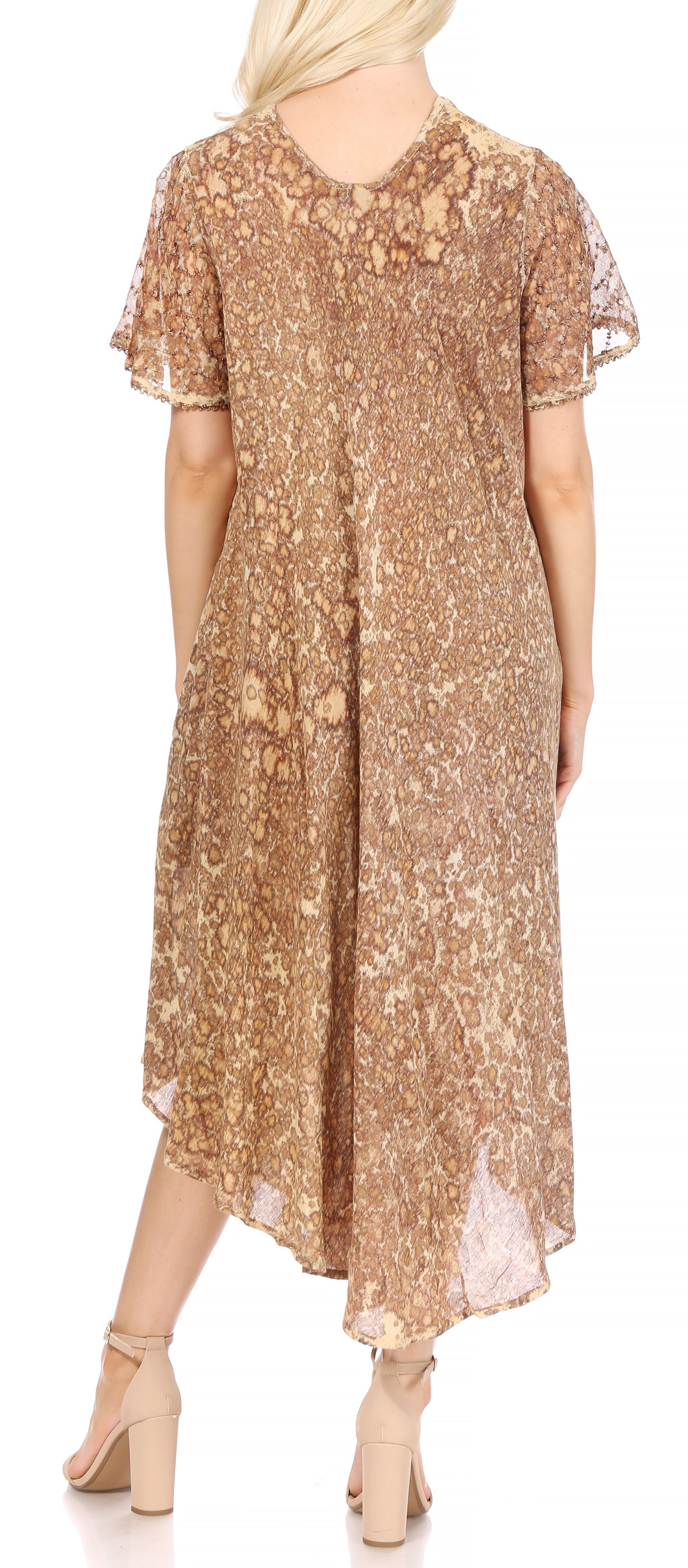 Sakkas Lila Freckled Dyed Cap Sleeve Scoopneck Long Caftan Dress / Cover Up - Concordia Style Boutique