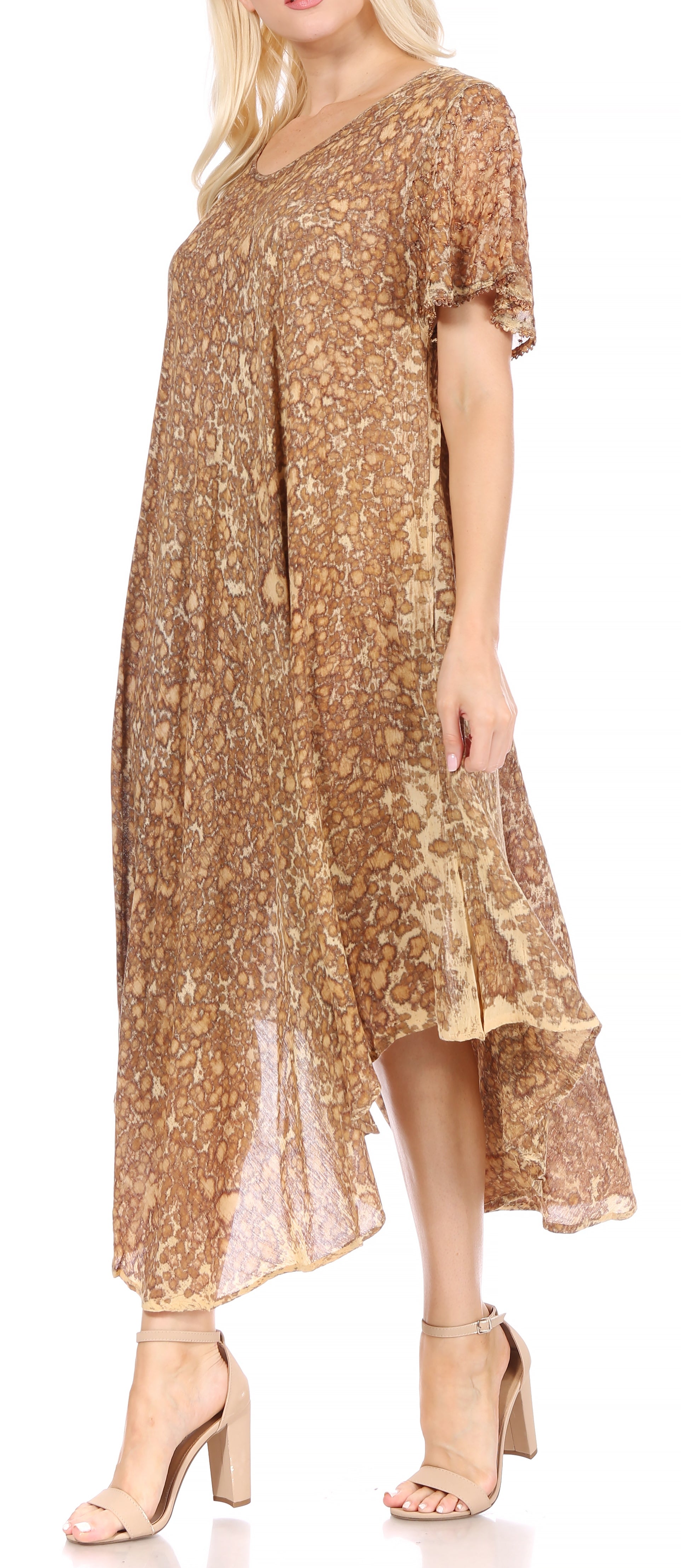 Sakkas Lila Freckled Dyed Cap Sleeve Scoopneck Long Caftan Dress / Cover Up - Concordia Style Boutique