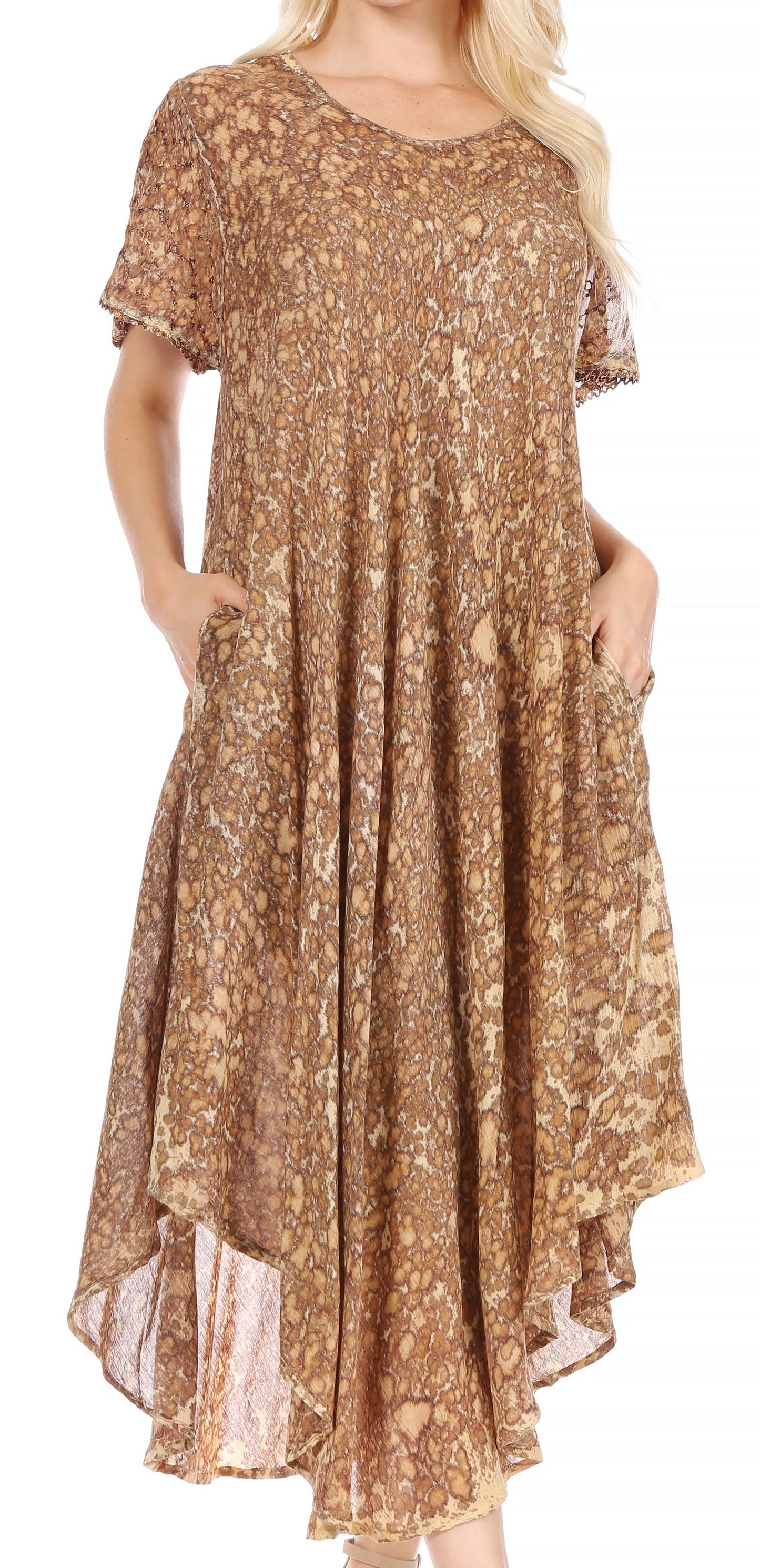 Sakkas Lila Freckled Dyed Cap Sleeve Scoopneck Long Caftan Dress / Cover Up - Concordia Style Boutique