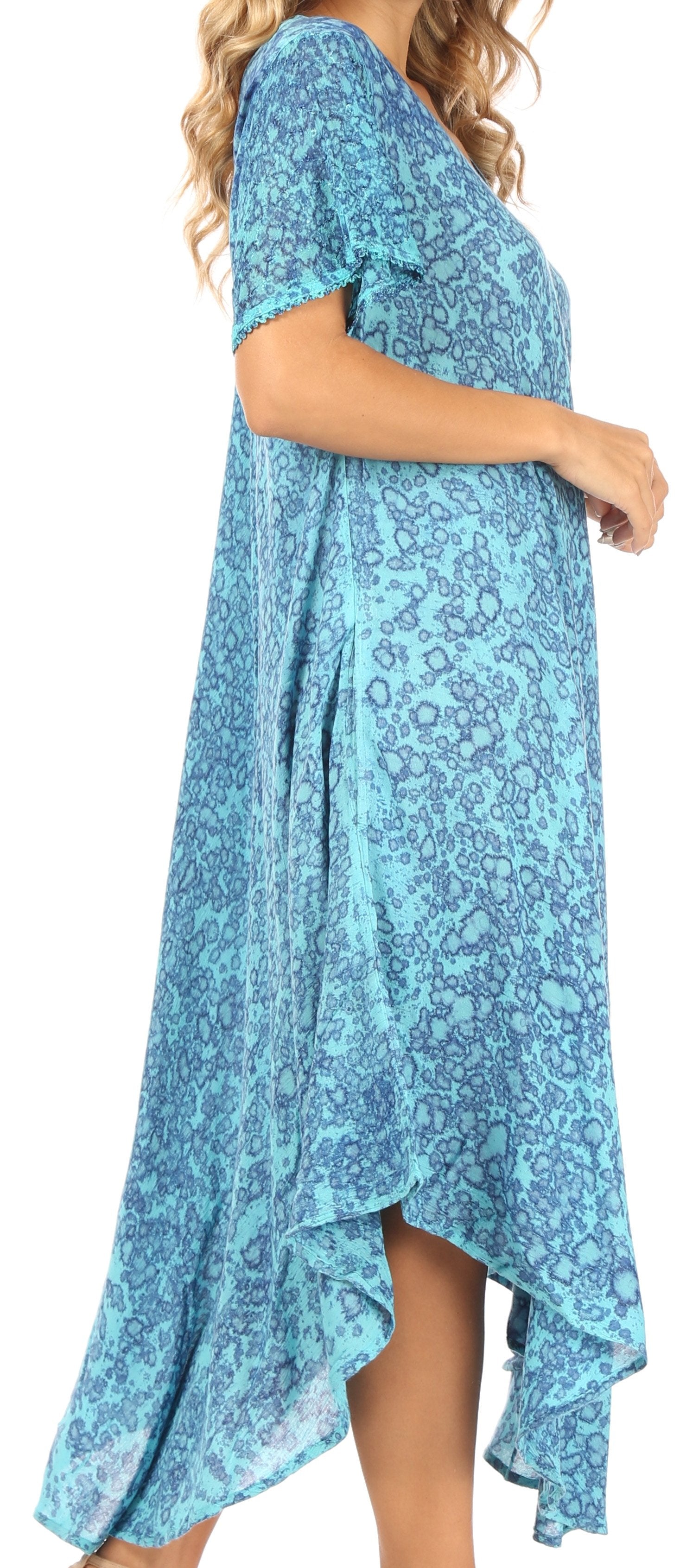 Sakkas Lila Freckled Dyed Cap Sleeve Scoopneck Long Caftan Dress / Cover Up - Concordia Style Boutique