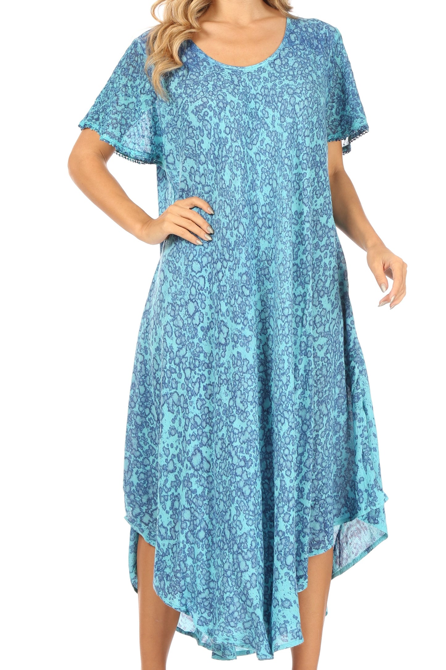 Sakkas Lila Freckled Dyed Cap Sleeve Scoopneck Long Caftan Dress / Cover Up - Concordia Style Boutique