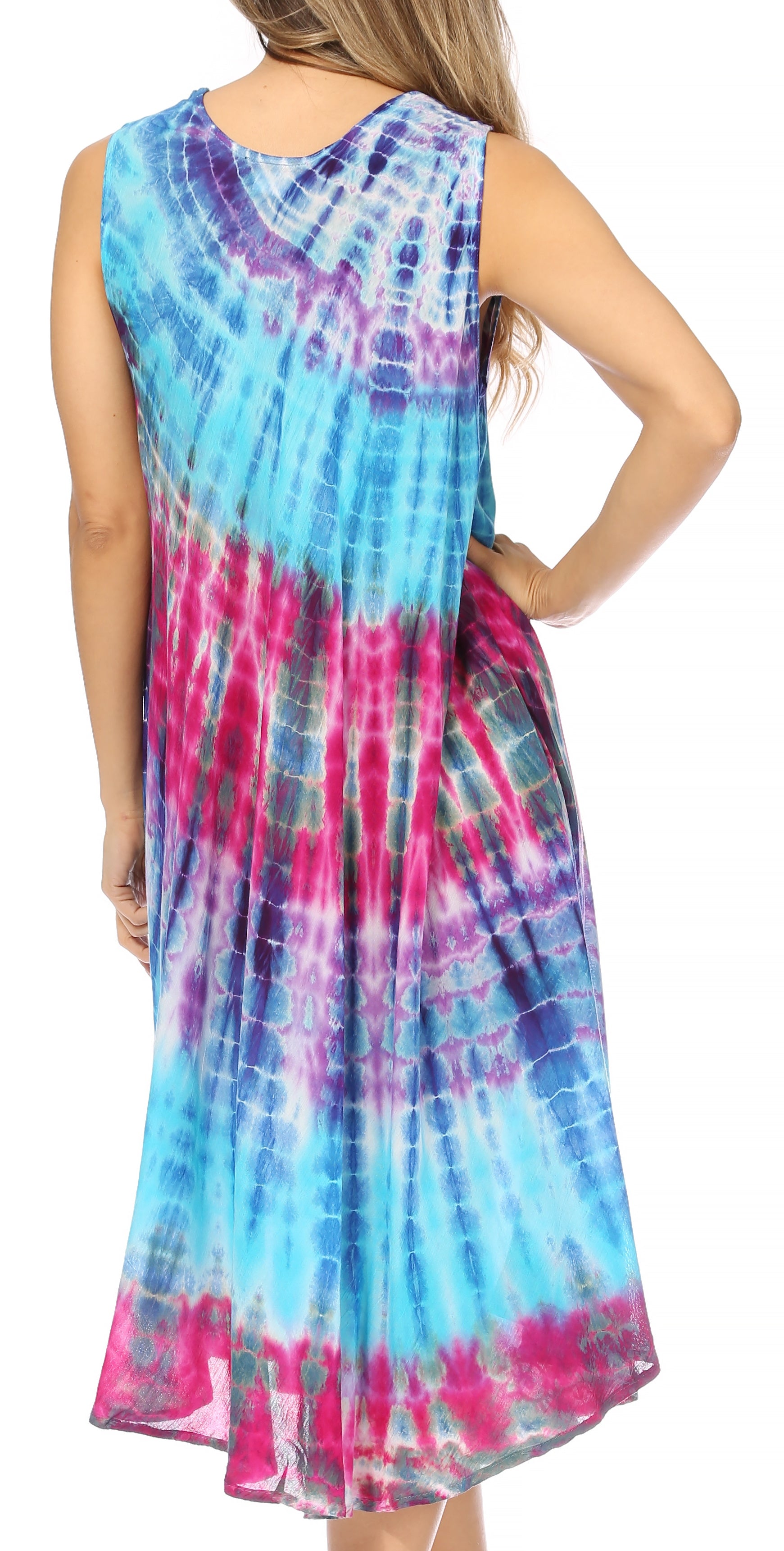 Sakkas Nora Sleeveless Embroidered Short Tie Dye Caftan Dress / Cover Up - Concordia Style Boutique