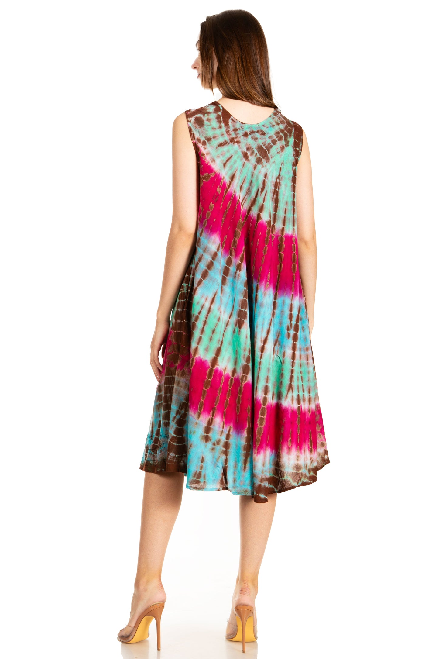 Sakkas Nora Sleeveless Embroidered Short Tie Dye Caftan Dress / Cover Up - Concordia Style Boutique