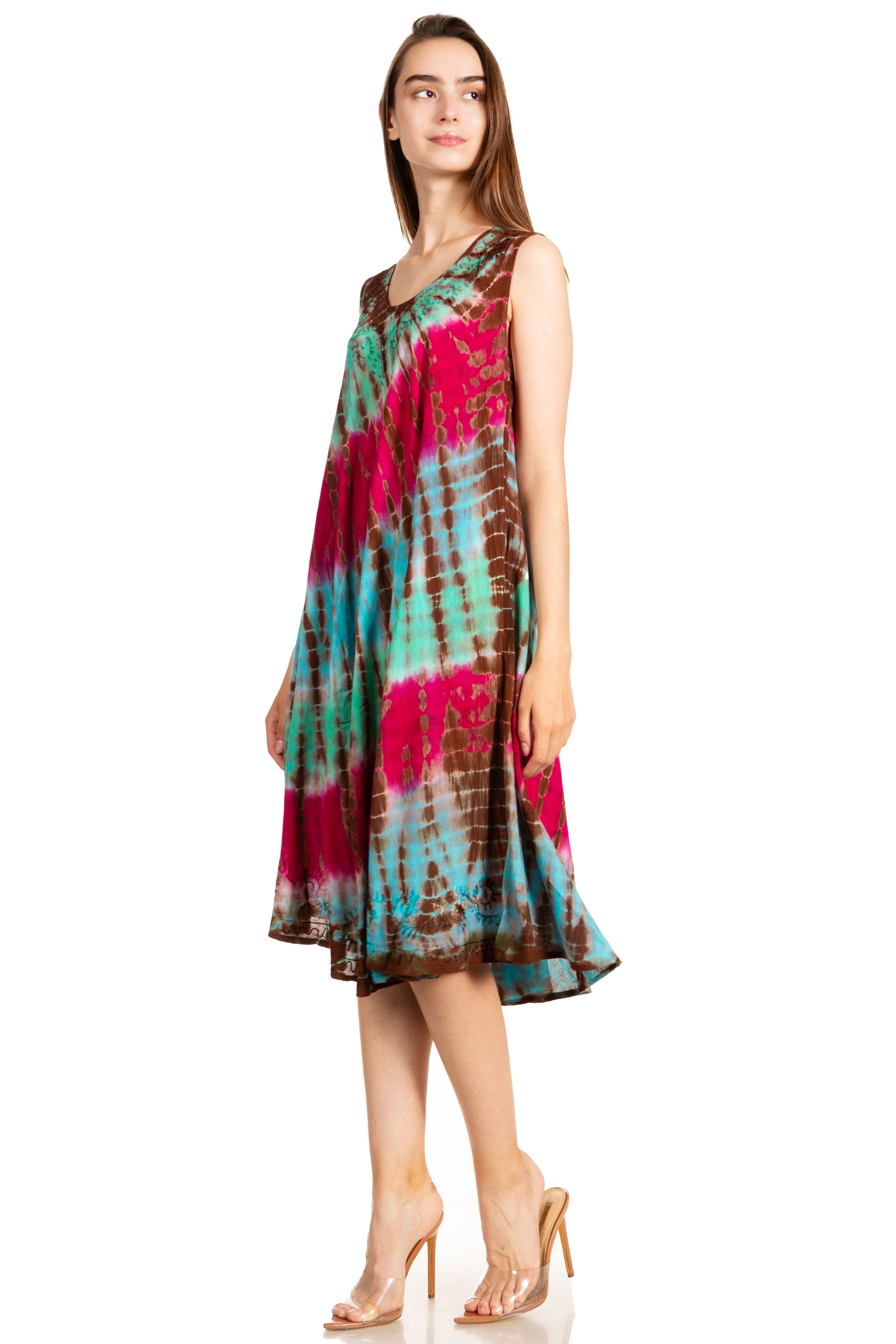Sakkas Nora Sleeveless Embroidered Short Tie Dye Caftan Dress / Cover Up - Concordia Style Boutique