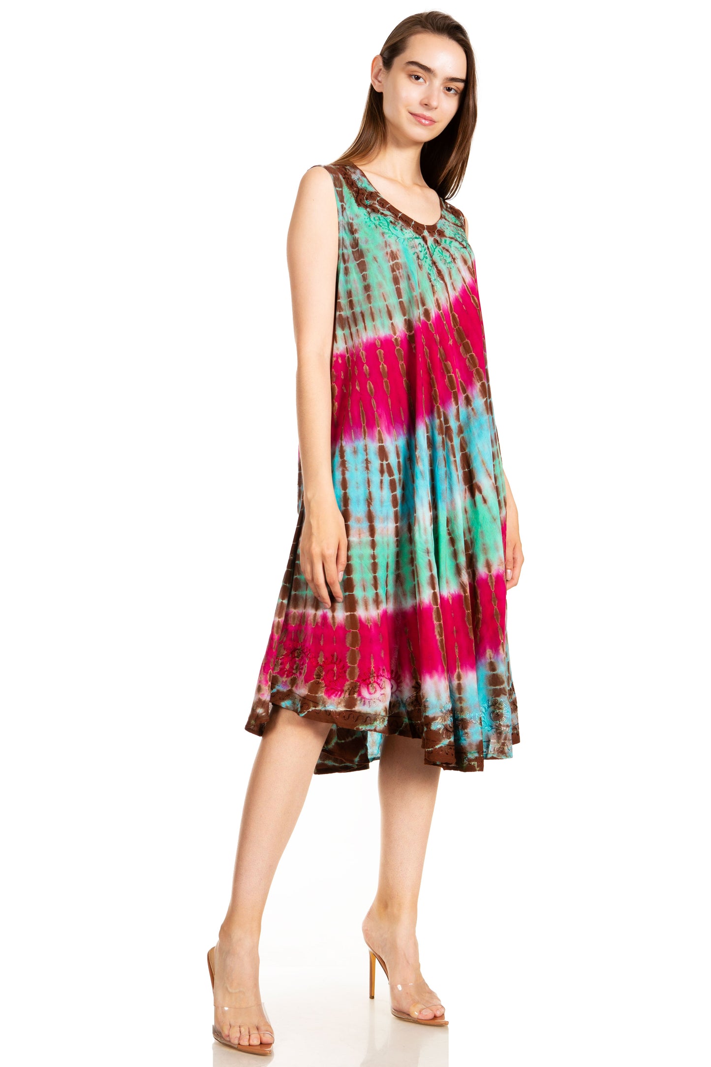 Sakkas Nora Sleeveless Embroidered Short Tie Dye Caftan Dress / Cover Up - Concordia Style Boutique