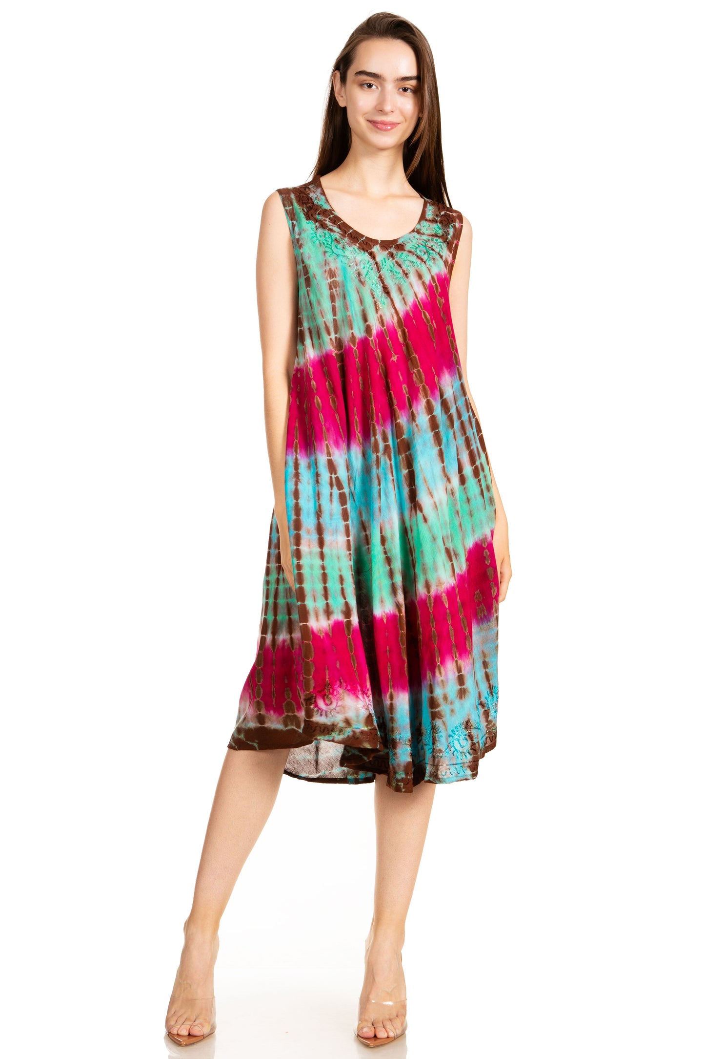 Sakkas Nora Sleeveless Embroidered Short Tie Dye Caftan Dress / Cover Up - Concordia Style Boutique