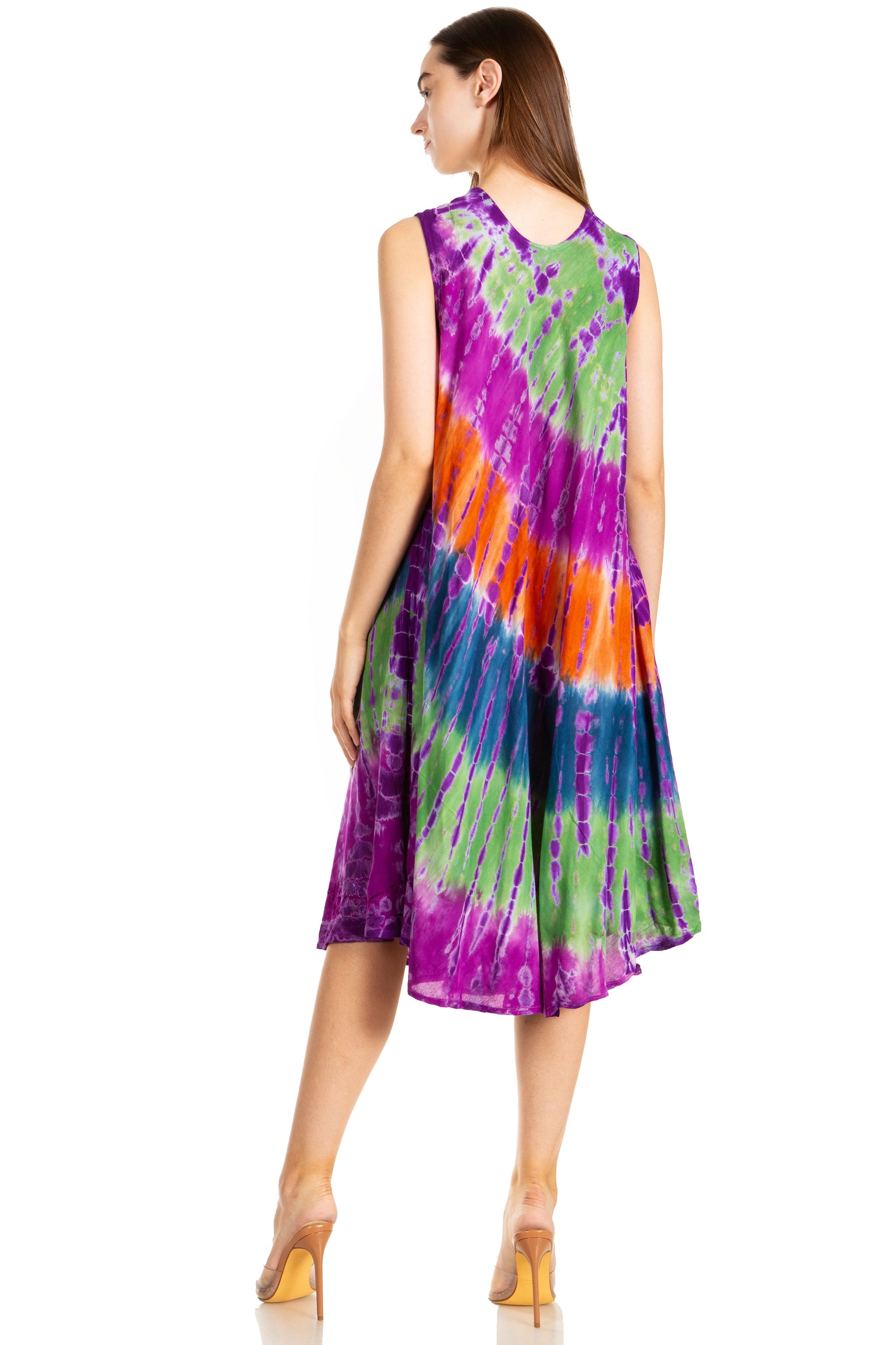 Sakkas Nora Sleeveless Embroidered Short Tie Dye Caftan Dress / Cover Up - Concordia Style Boutique