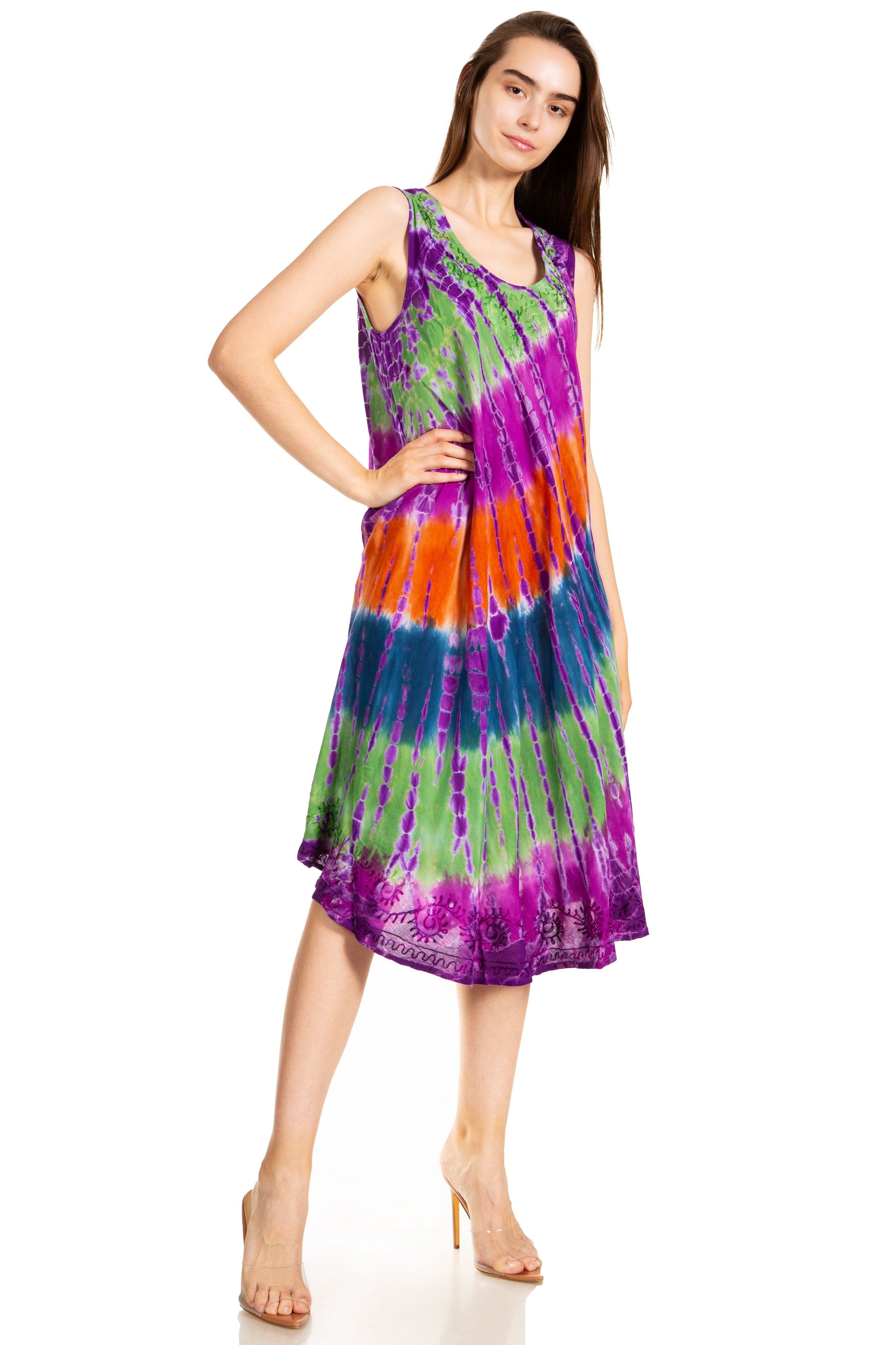 Sakkas Nora Sleeveless Embroidered Short Tie Dye Caftan Dress / Cover Up - Concordia Style Boutique