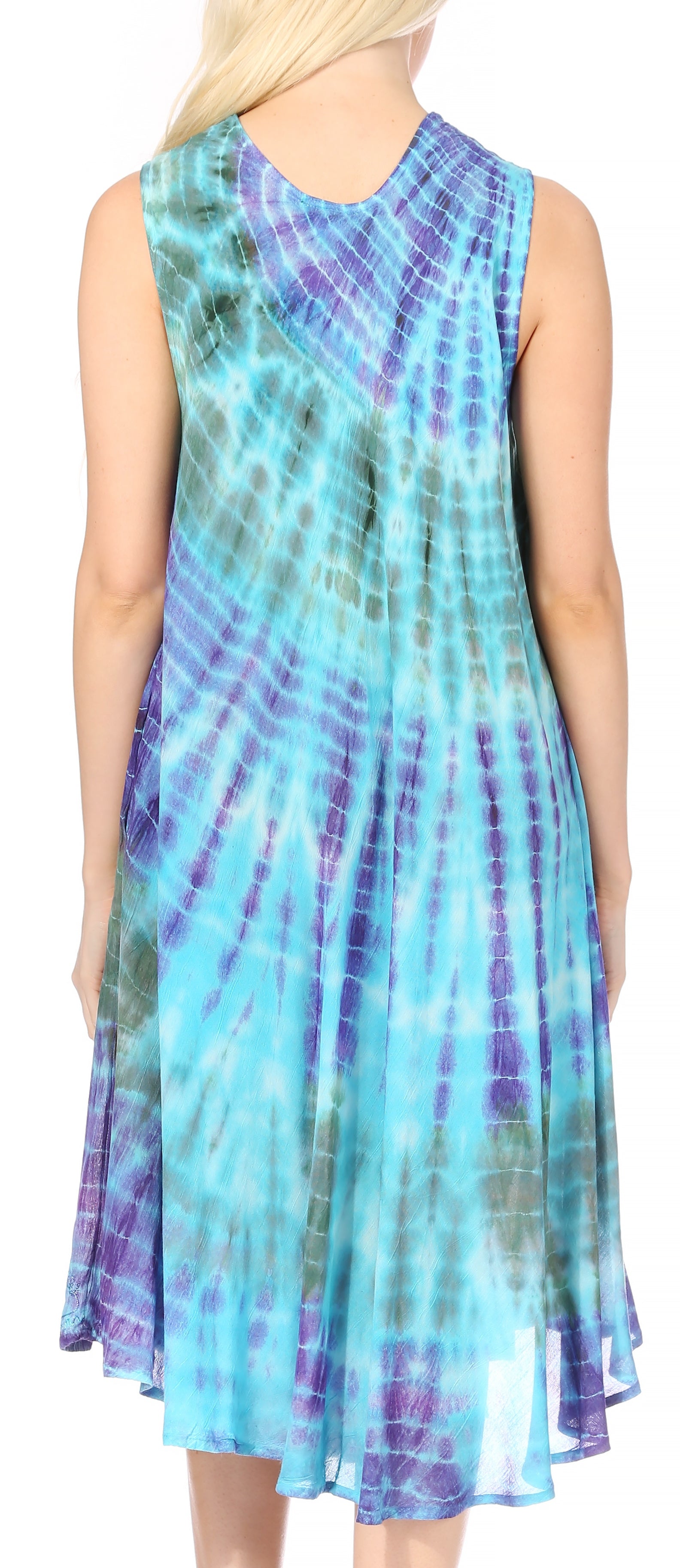 Sakkas Nora Sleeveless Embroidered Short Tie Dye Caftan Dress / Cover Up - Concordia Style Boutique
