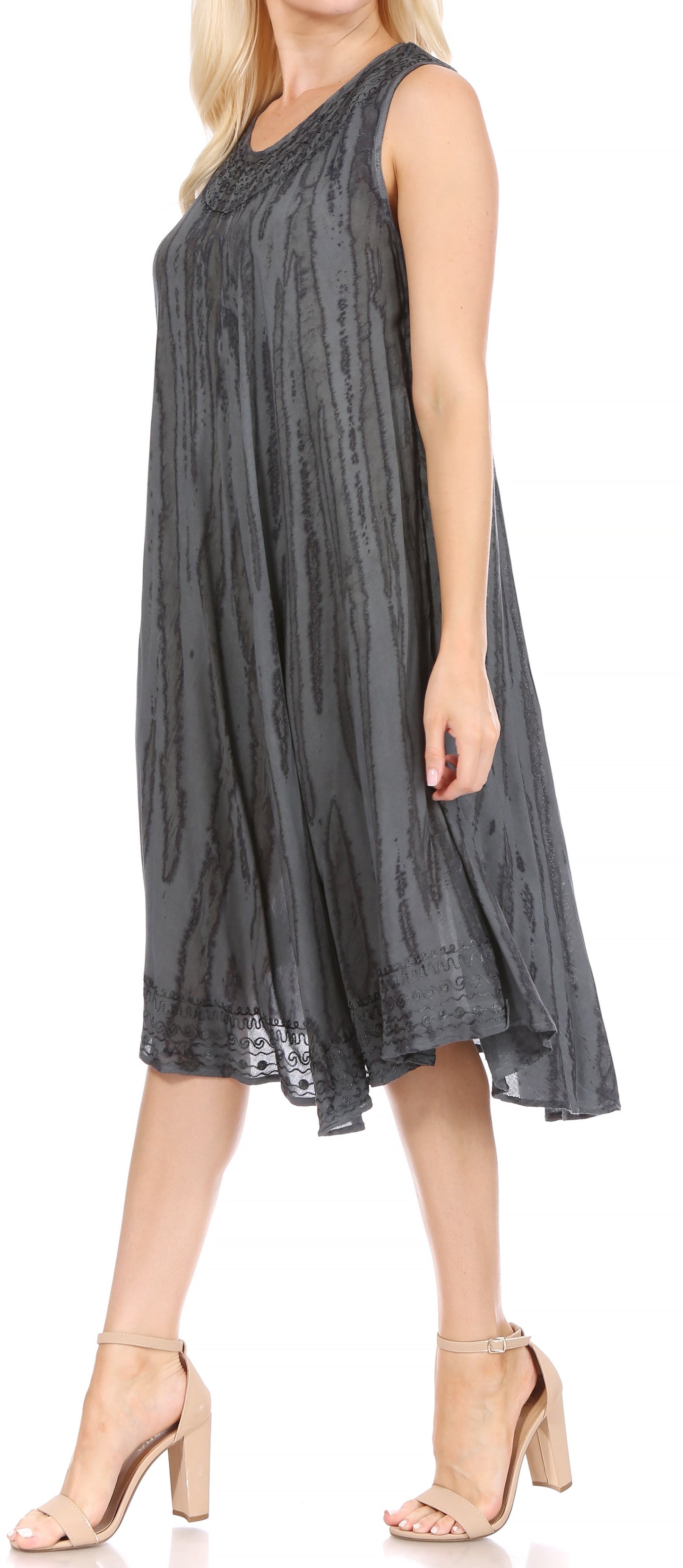 Sakkas Nora Sleeveless Embroidered Short Tie Dye Caftan Dress / Cover Up - Concordia Style Boutique