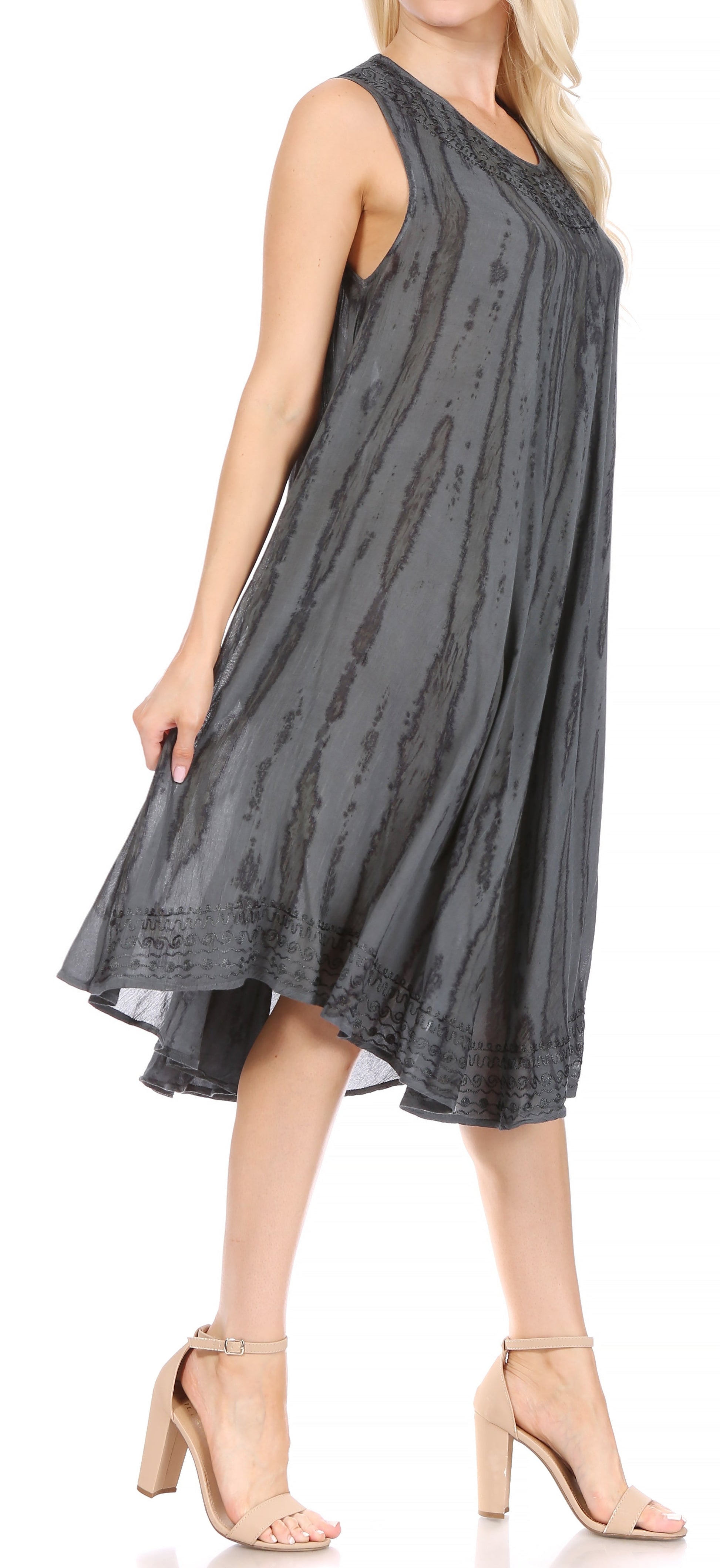 Sakkas Nora Sleeveless Embroidered Short Tie Dye Caftan Dress / Cover Up - Concordia Style Boutique