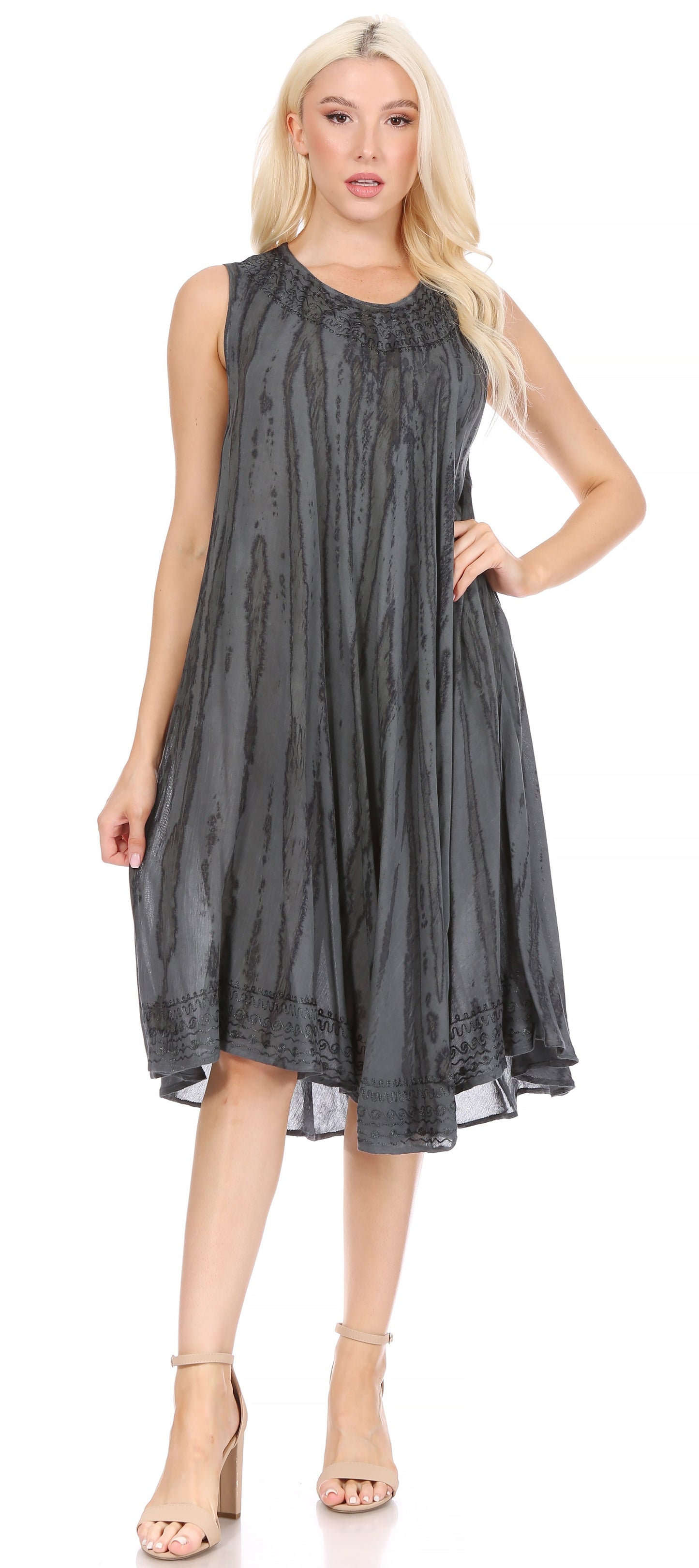 Sakkas Nora Sleeveless Embroidered Short Tie Dye Caftan Dress / Cover Up - Concordia Style Boutique