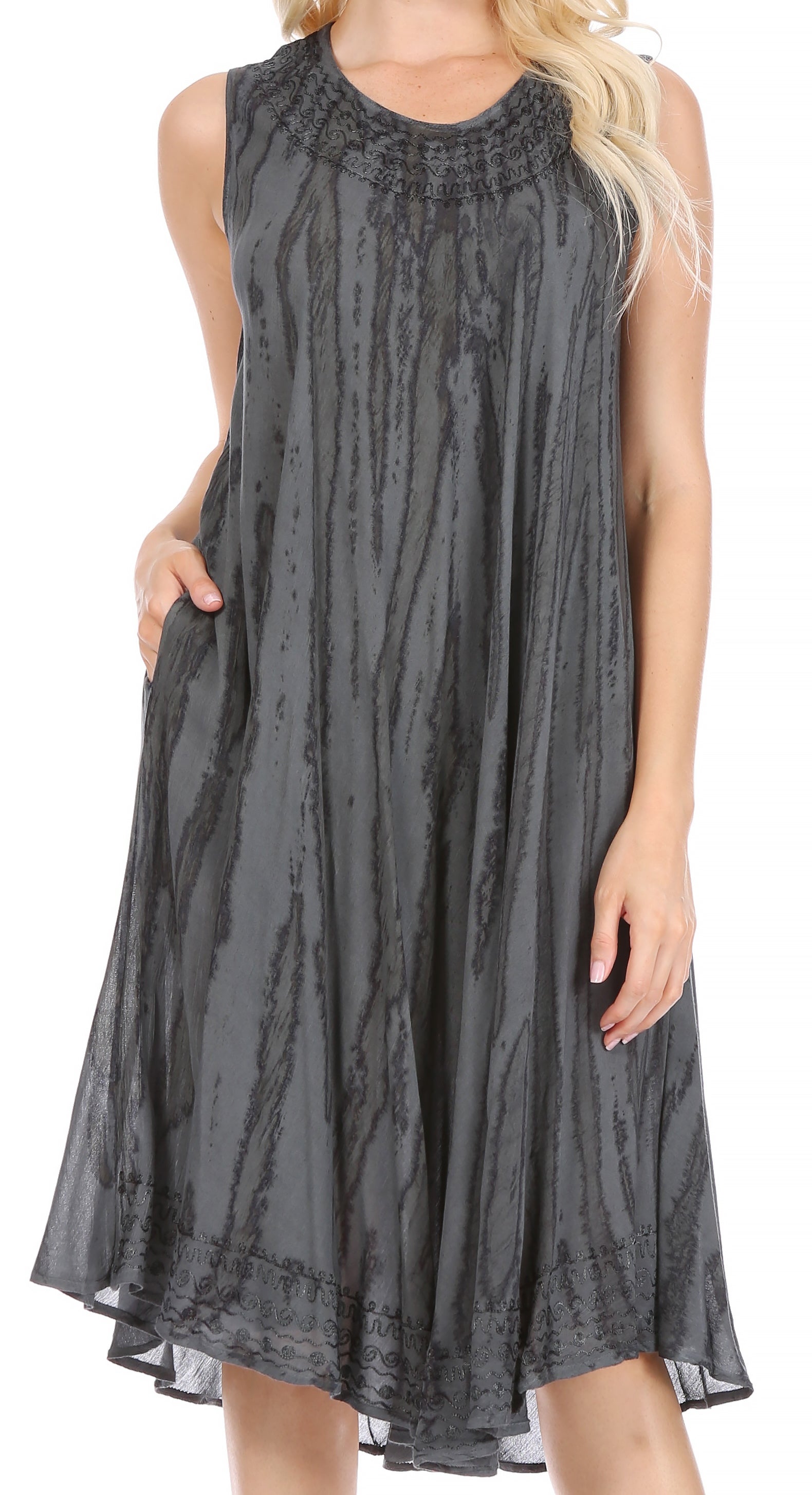 Sakkas Nora Sleeveless Embroidered Short Tie Dye Caftan Dress / Cover Up - Concordia Style Boutique