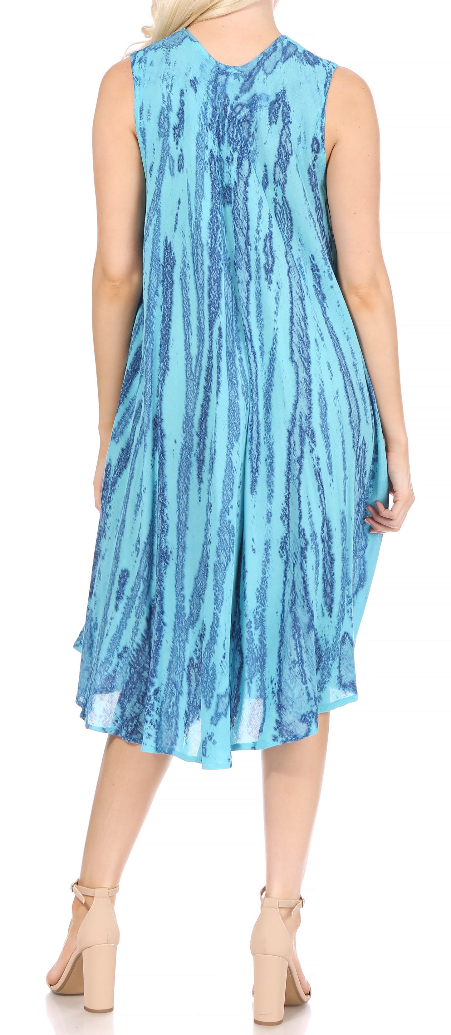 Sakkas Nora Sleeveless Embroidered Short Tie Dye Caftan Dress / Cover Up - Concordia Style Boutique