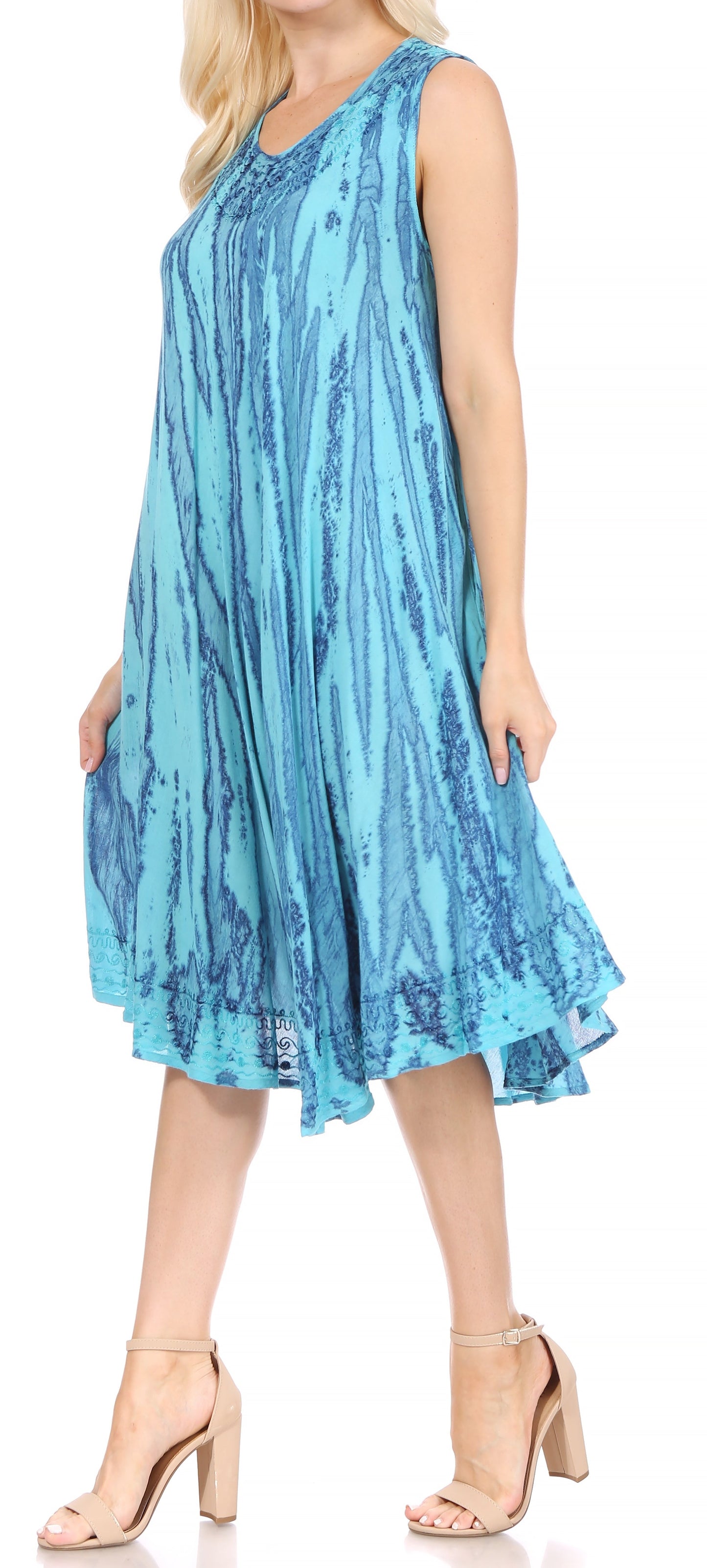 Sakkas Nora Sleeveless Embroidered Short Tie Dye Caftan Dress / Cover Up - Concordia Style Boutique