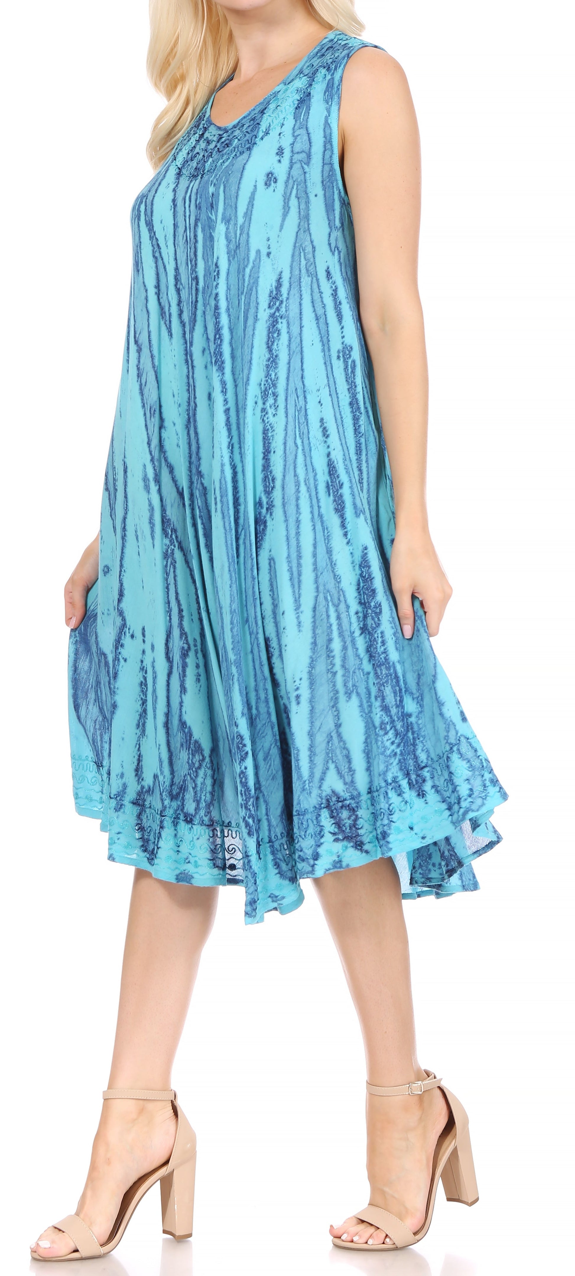 Sakkas Nora Sleeveless Embroidered Short Tie Dye Caftan Dress / Cover Up - Concordia Style Boutique