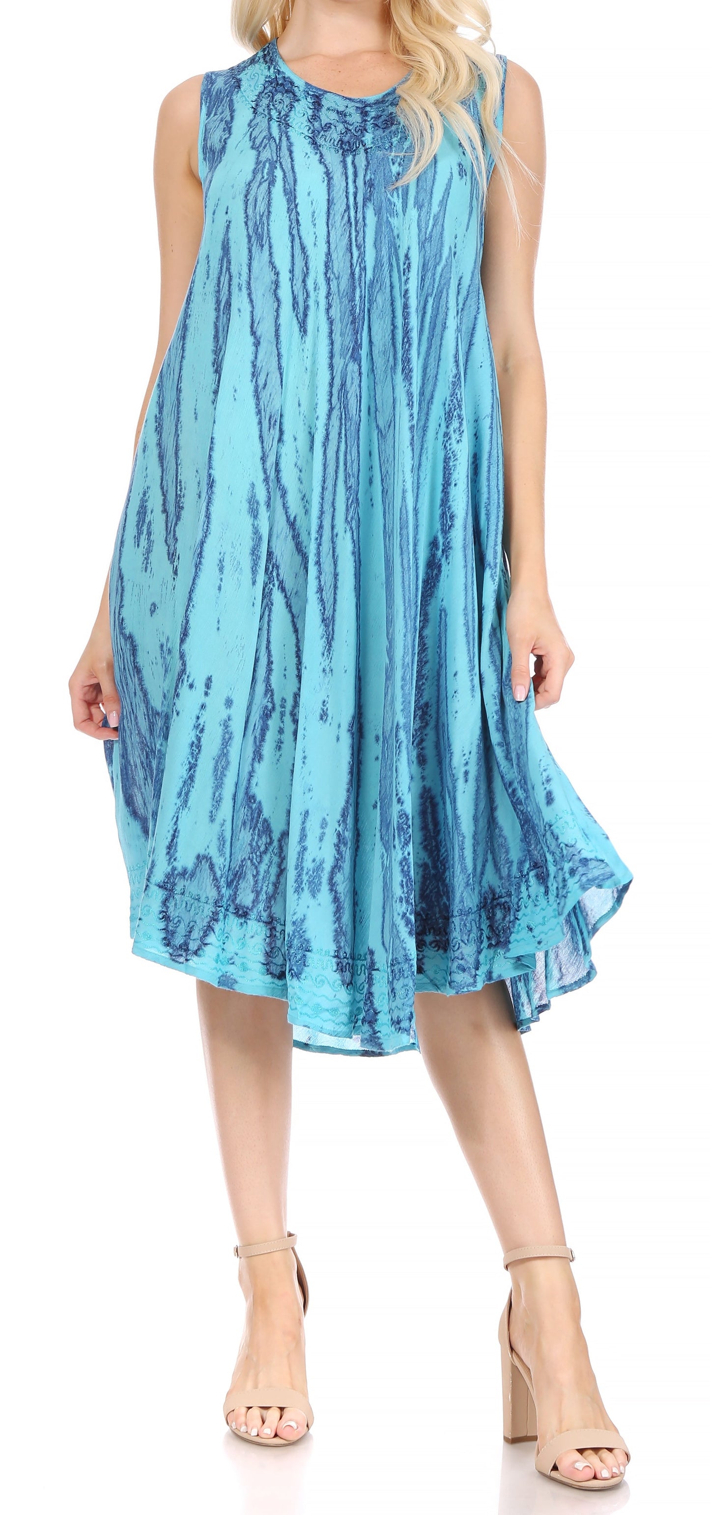 Sakkas Nora Sleeveless Embroidered Short Tie Dye Caftan Dress / Cover Up - Concordia Style Boutique