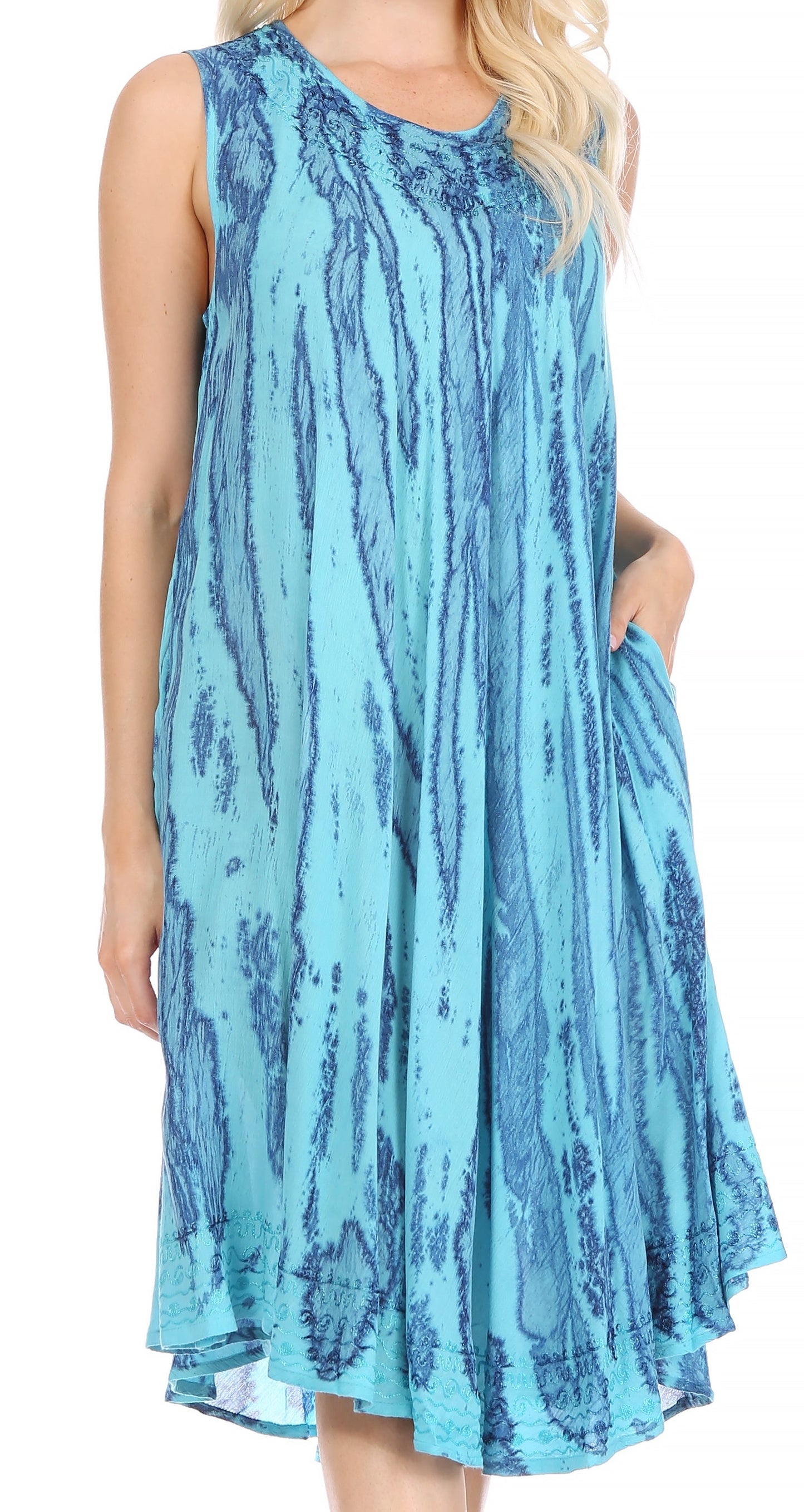 Sakkas Nora Sleeveless Embroidered Short Tie Dye Caftan Dress / Cover Up - Concordia Style Boutique